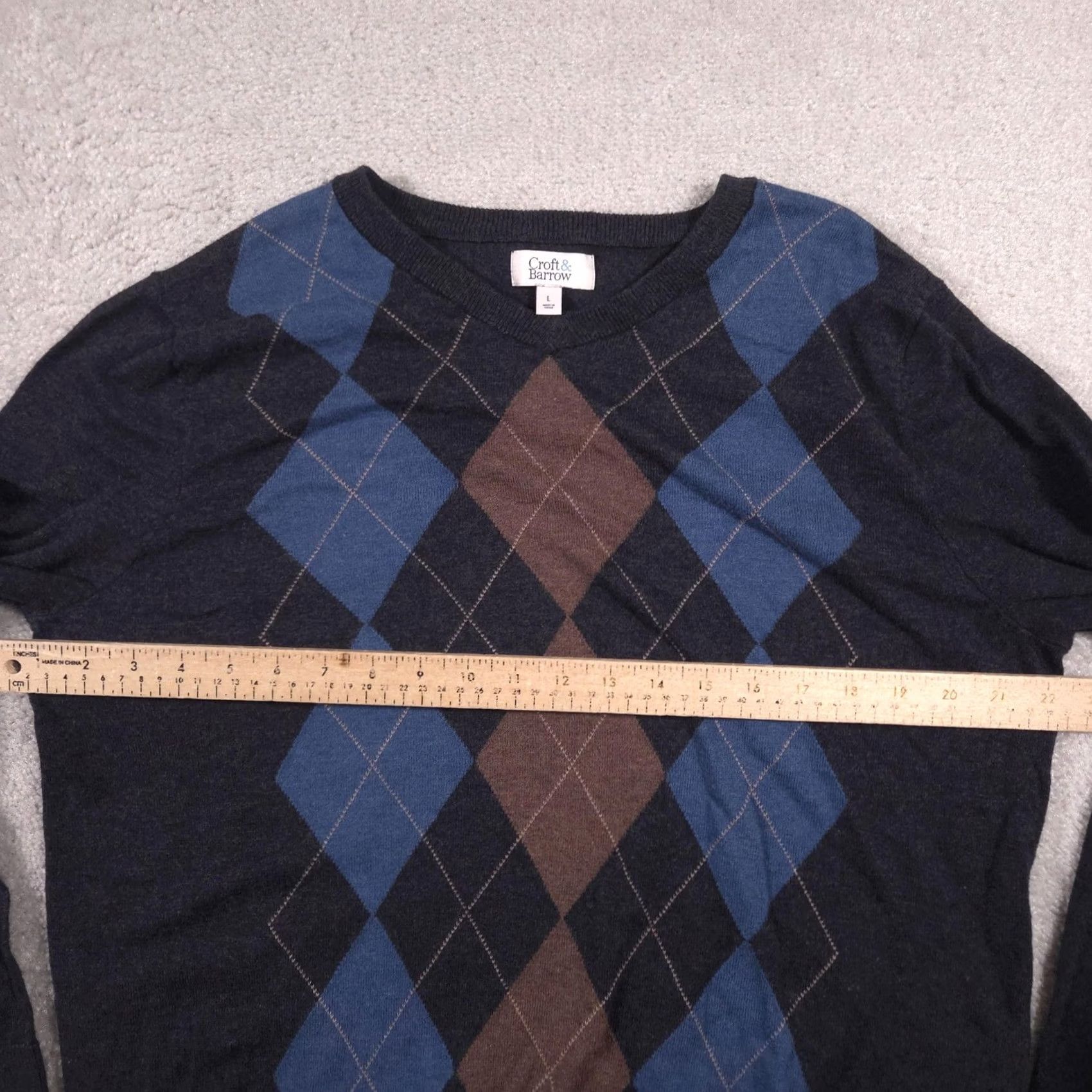 Croft & Barrow Croft & Barrow Sweater Mens Large Gray Argyle Crewneck Knit Pullover Classic Size US L / EU 52-54 / 3 - 7 Thumbnail