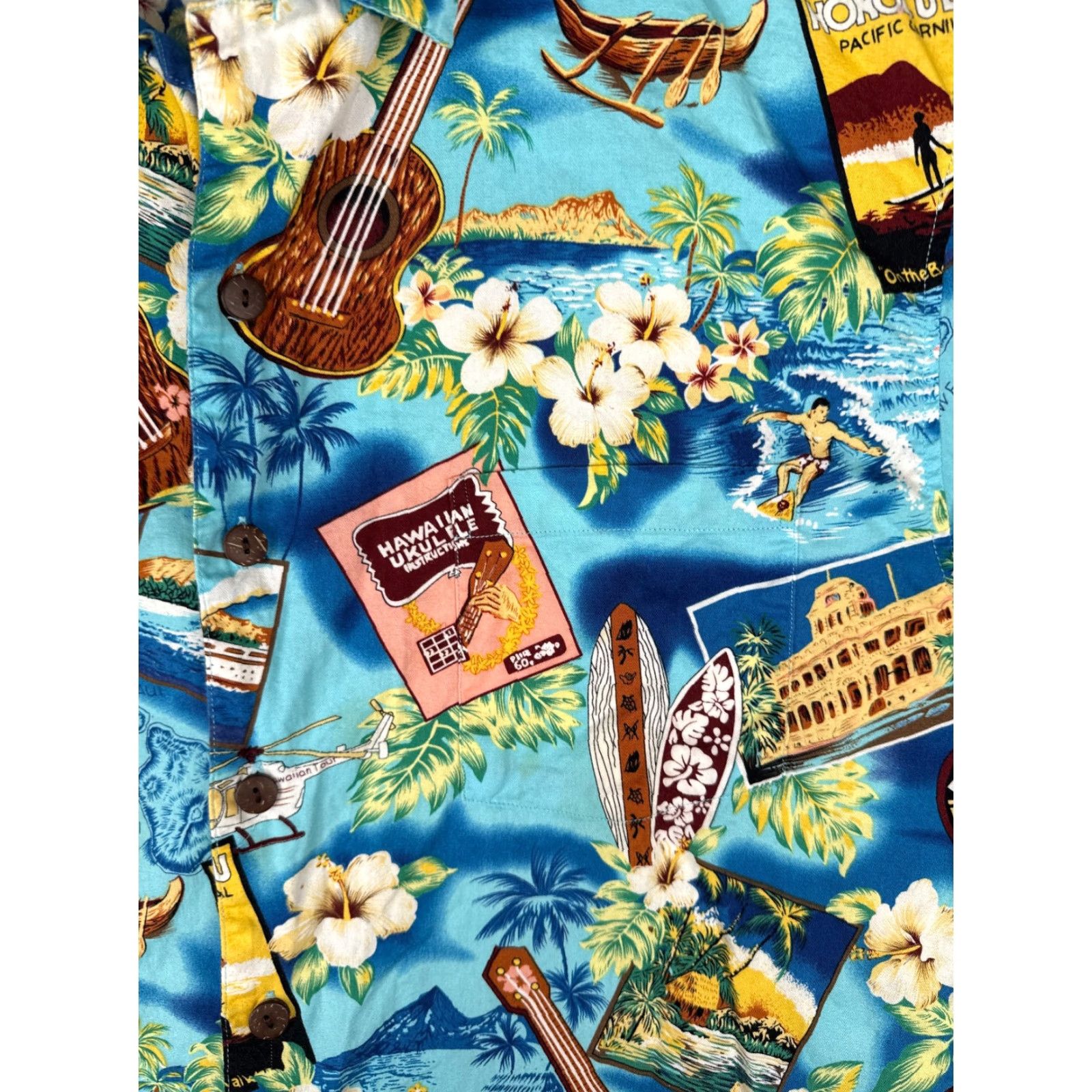 Vintage VINTAGE High Surf Shirt Adult 2XL Blue Floral Tiki Ukulele Button Up 100% Cotton Size US XXL / EU 58 / 5 - 6 Thumbnail