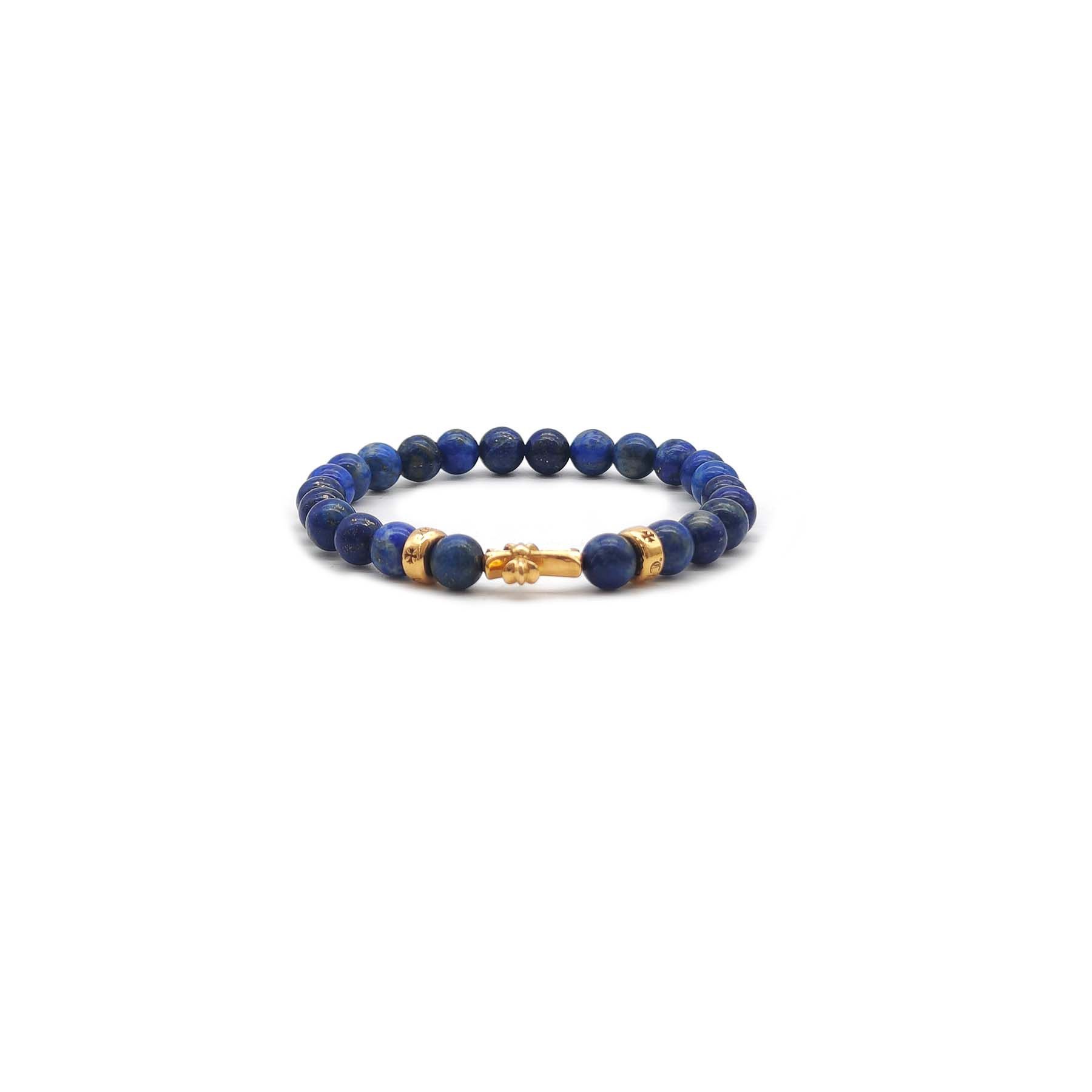 Chrome Hearts Chrome Hearts 6mm Blue 3 Gold Cross Beaded Bracelet Size ONE SIZE - 2 Thumbnail