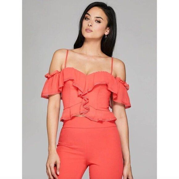 Designer Marciano Juliet Off-Shoulder Bustier Top XS NWT Hibiscus Red Size XS / US 0-2 / IT 36-38 - 1 Thumbnail