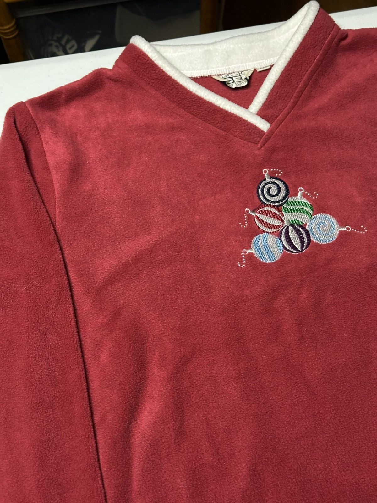 Vintage Vintage Christmas Ornaments Fleece V-neck Sweater Size US L / EU 52-54 / 3 - 2 Thumbnail