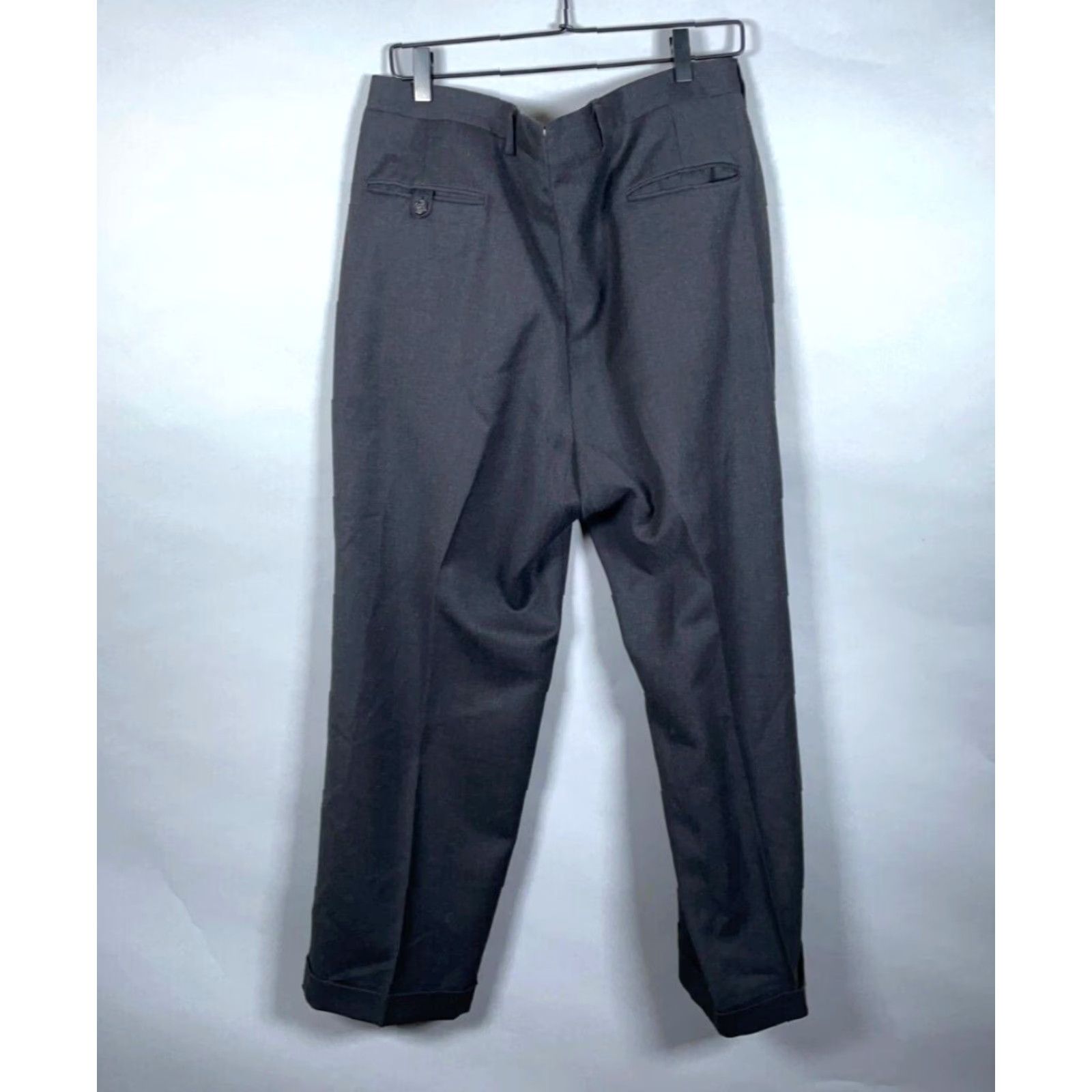 Maje VINTAGE Majer Slacks Wool Pleated Trousers Men's 35 x 27.5" Dark Gray Talon Cuffed Dress Pants Straight Leg Capse?? Size US 35 - 2 Thumbnail