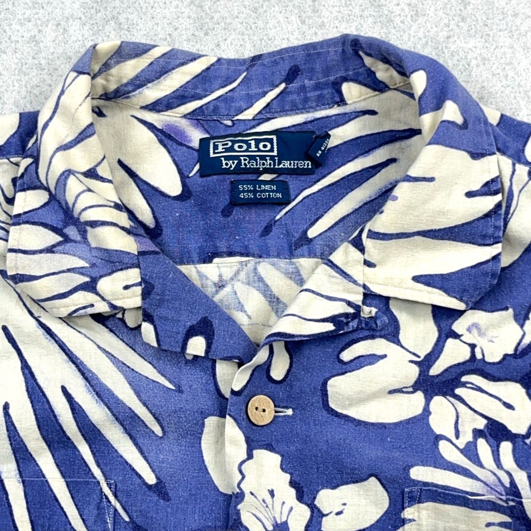 Polo Ralph Lauren VINTAGE Polo Ralph Lauren Shirt Men XL Blue Linen Blend Hawaiian Floral Loop Shirt Size US XL / EU 56 / 4 - 4 Thumbnail
