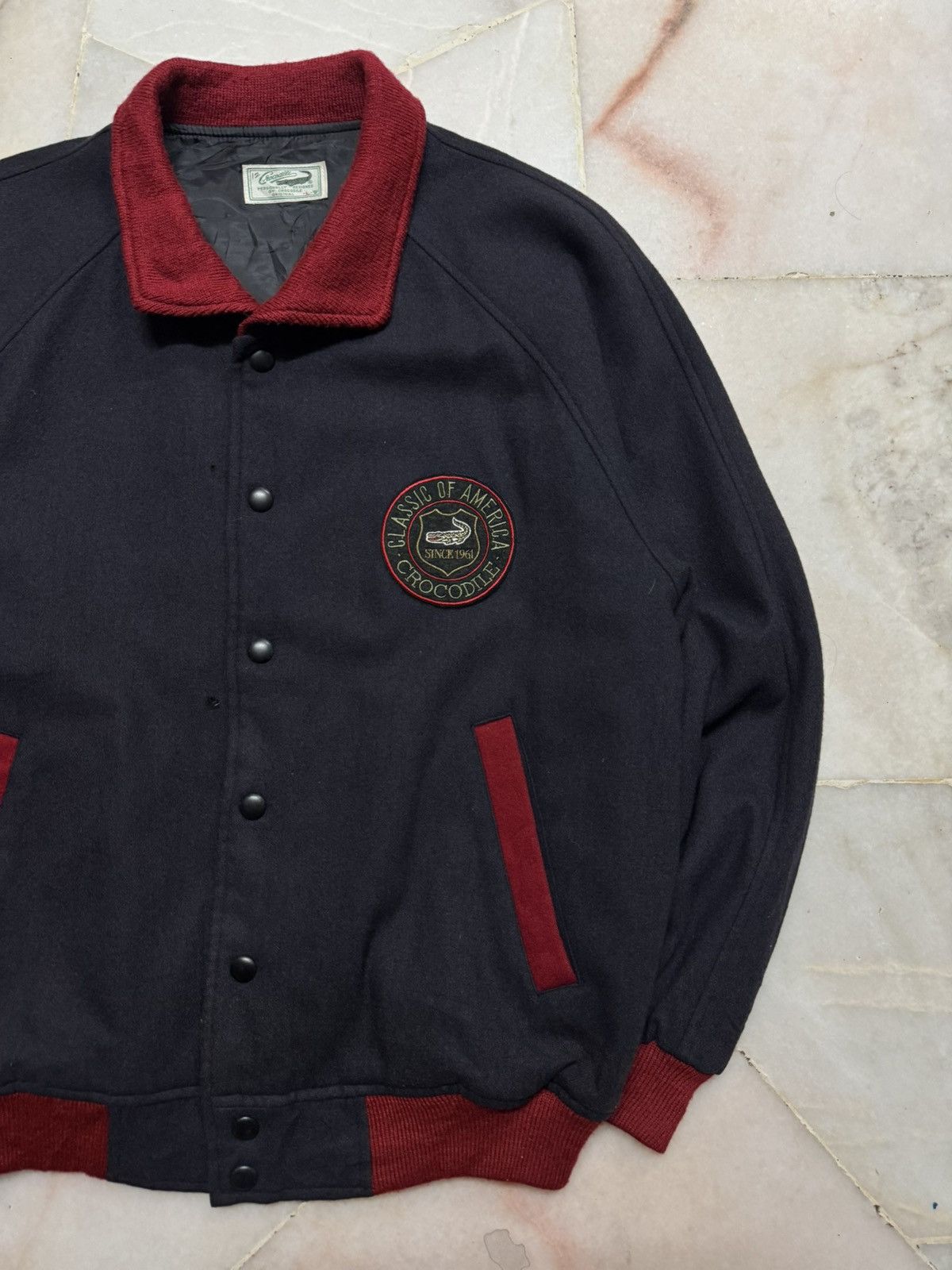 Japanese Brand VINTAGE 1990s CROCODILE NAVY BLUE VARSITY WOOL JACKET Size US L / EU 52-54 / 3 - 5 Thumbnail
