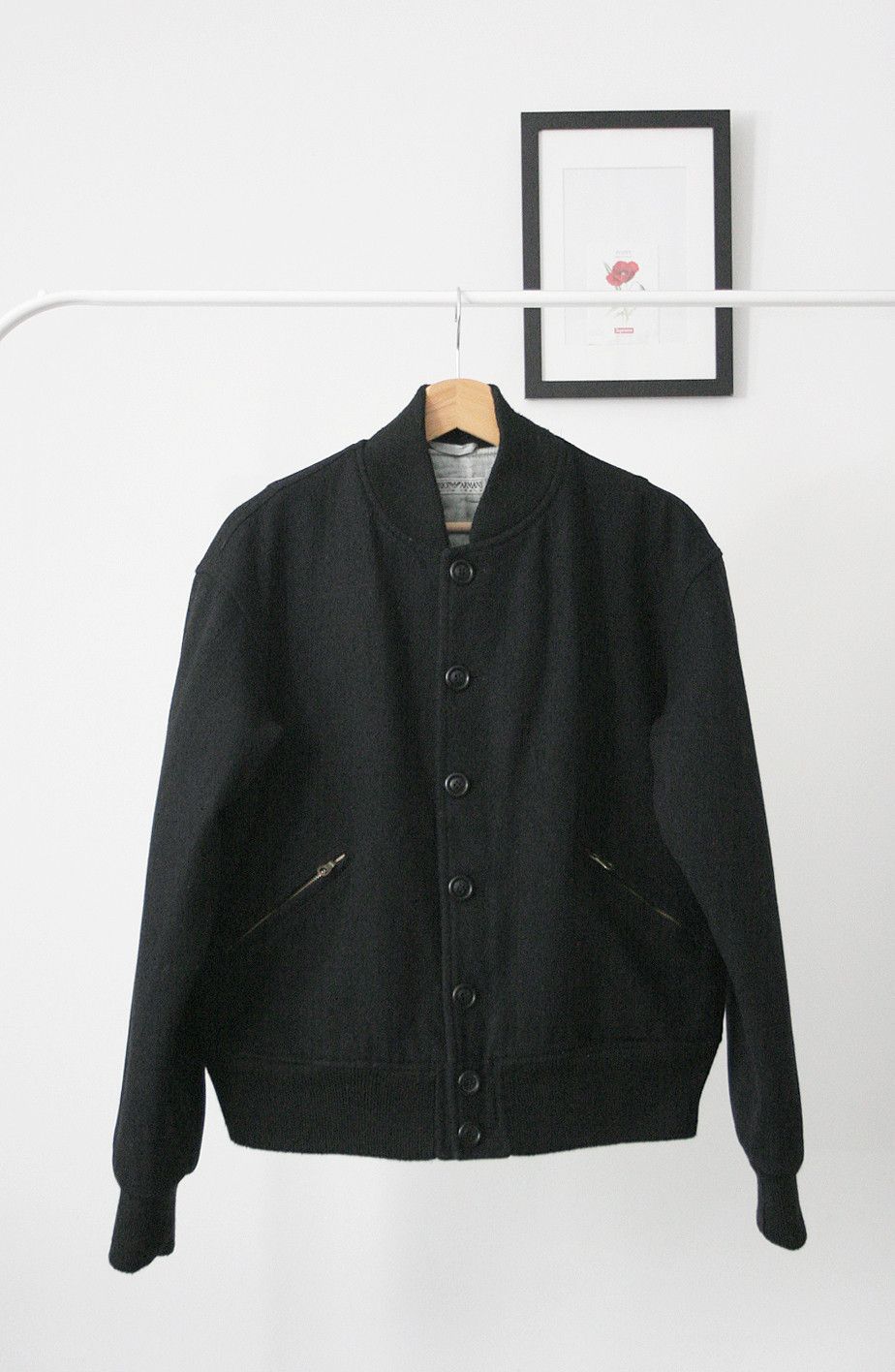 Vintage Emporio Armani 1980s Wool Black Bomber Jacket Boxy Vintage Emporio Armani 1980s Wool Black Bomber Jacket Boxy