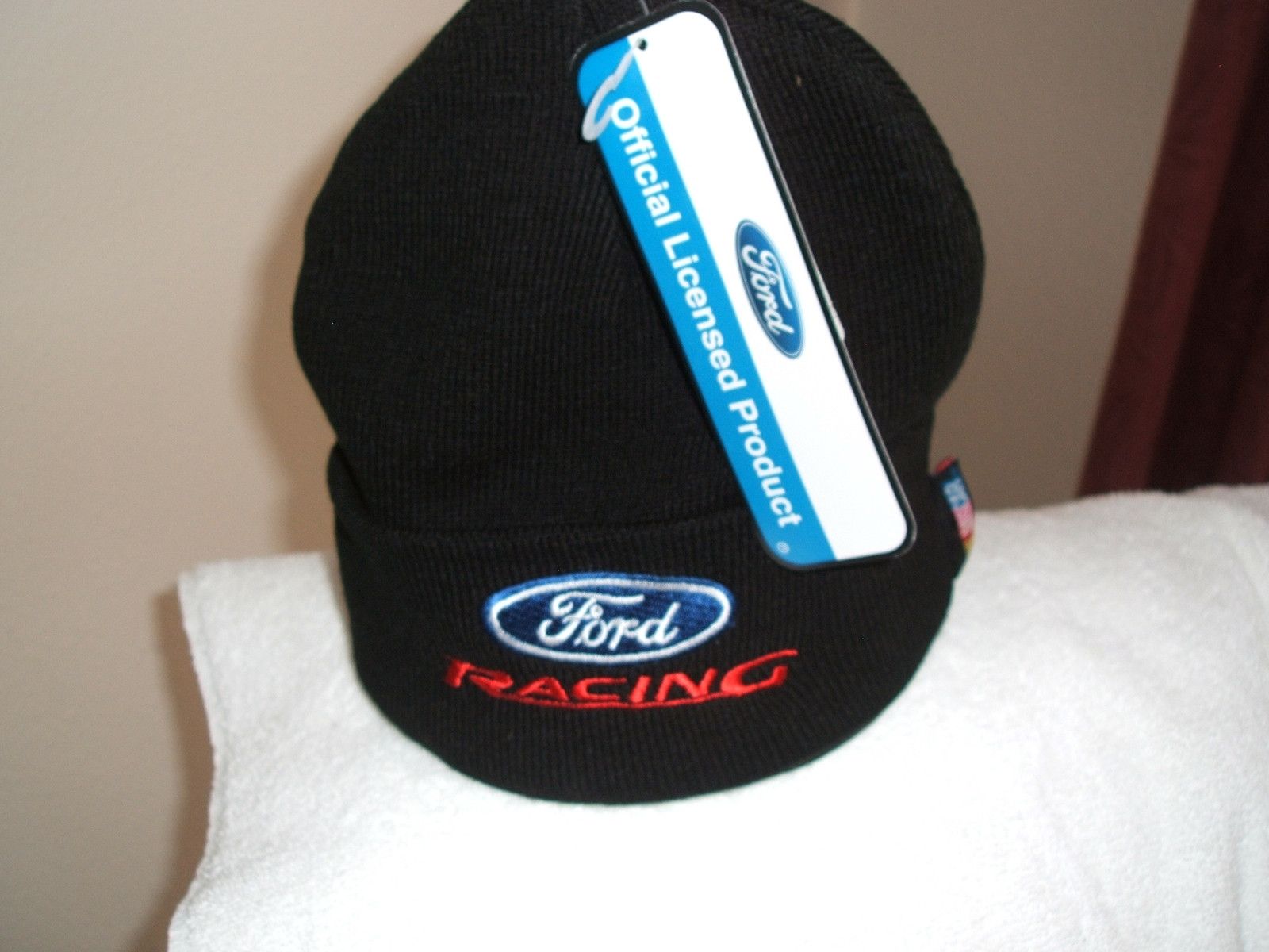 Ford × NASCAR Ford NASCAR racing logo on black knit beanie hat with cuffs Size ONE SIZE - 1 Preview
