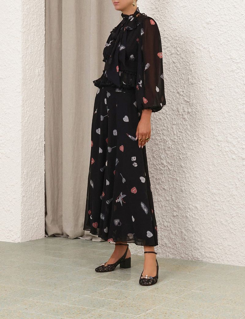 Zimmermann oc11z0226 Crush Flared Culotte Skirt In Black Size 30" / US 8 / IT 44 - 3 Thumbnail