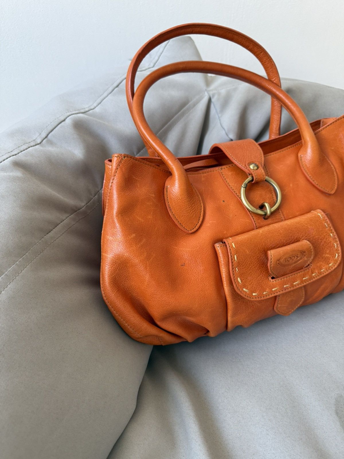 Tod’s Orange Leather Satchel Tote Handbag