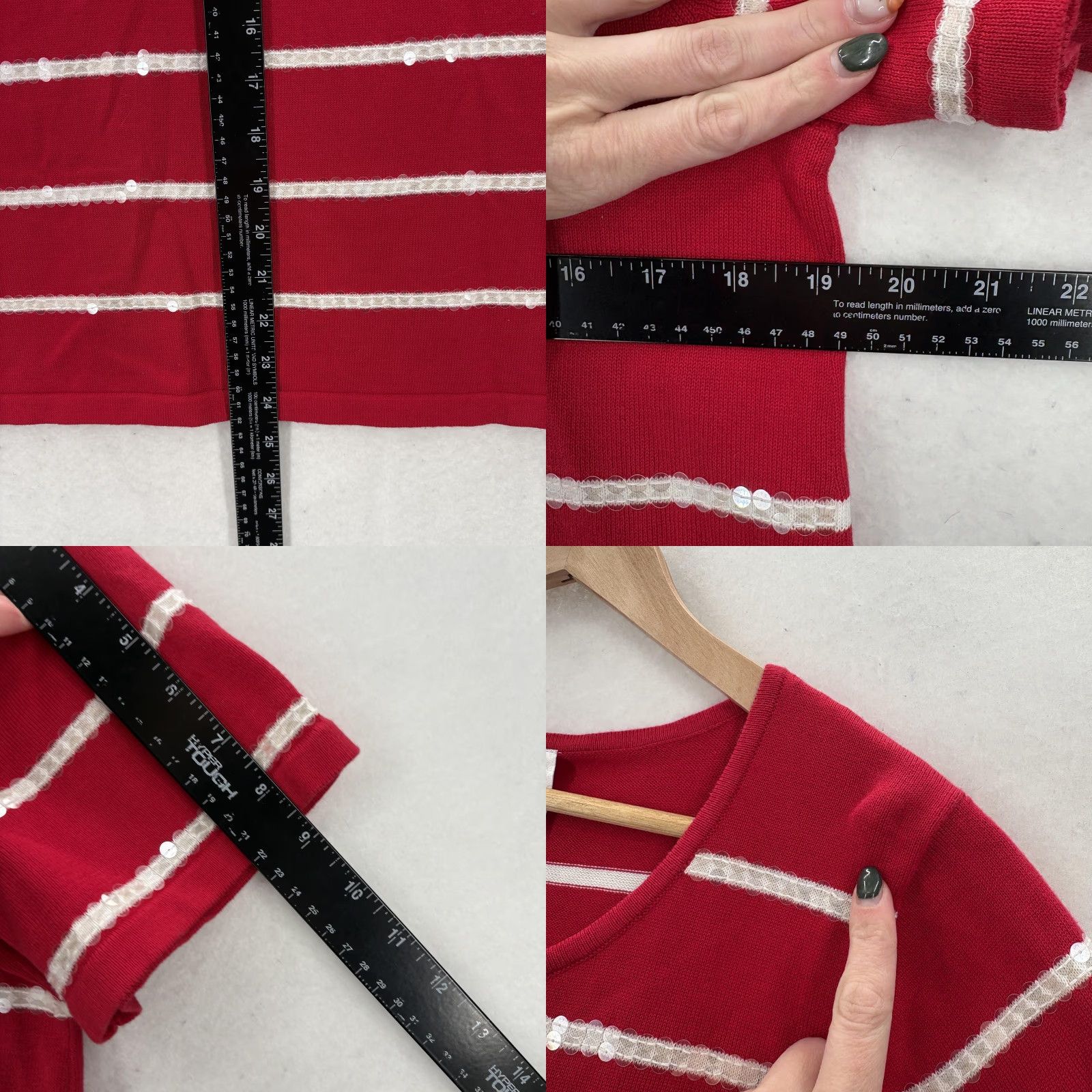Quacker Factory Quacker Factory Shirt Womens Medium Red Stripe Sequin Short Sleeve Cotton Top Size M / US 6-8 / IT 42-44 - 8 Thumbnail