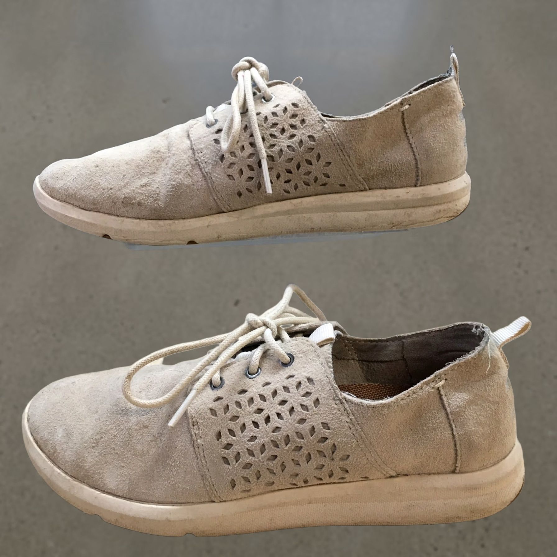 Toms TOMS Shoes Womens 8 Low Top Sneakers Beige Faux Suede Round Toe Lace Up Casual Size M / US 6-8 / IT 42-44 - 1 Thumbnail
