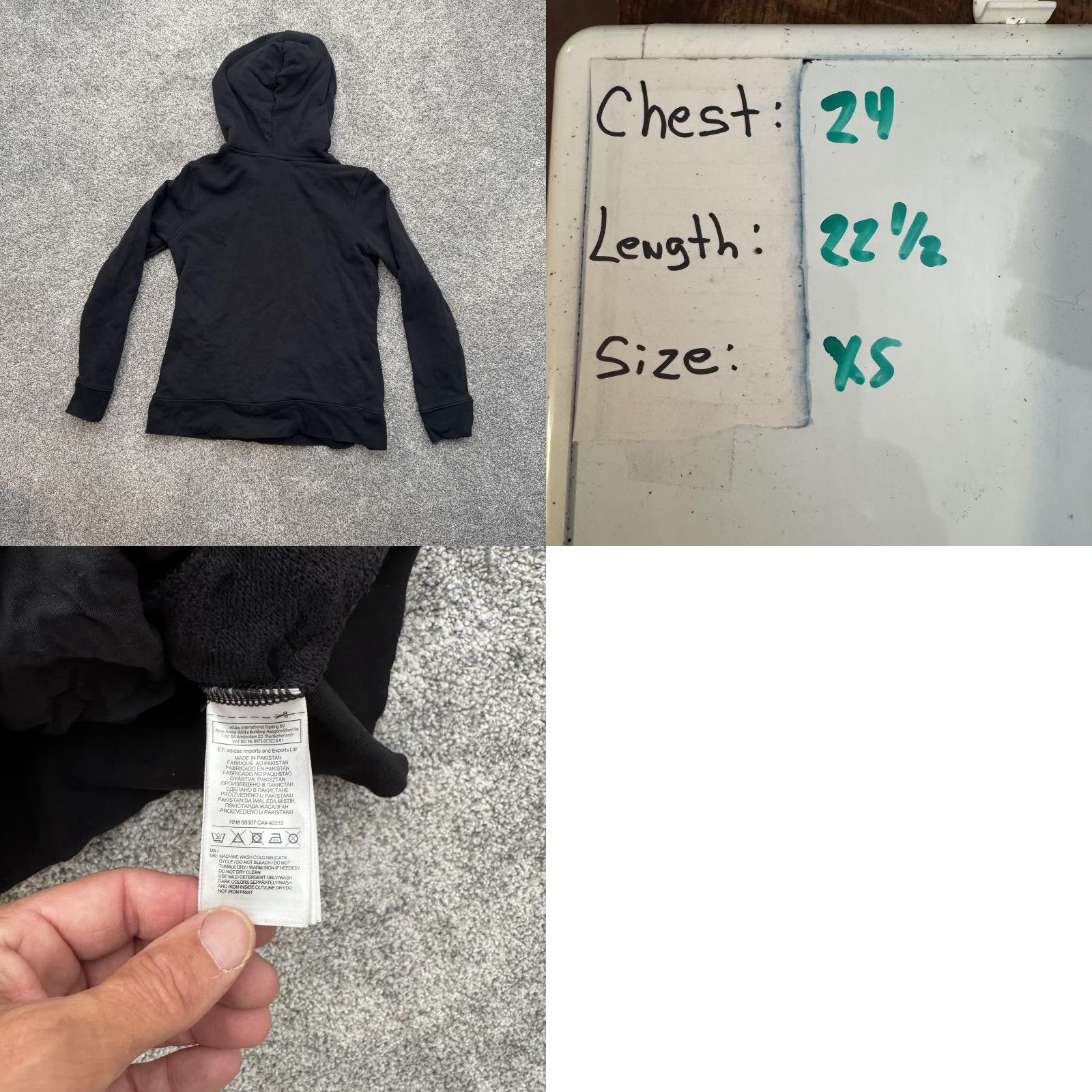 Adidas Adidas Hoodie Womens XS Black Trefoil Pullover Sweatshirt Spell Out Logo CE2408 Size XS / US 0-2 / IT 36-38 - 9 Thumbnail