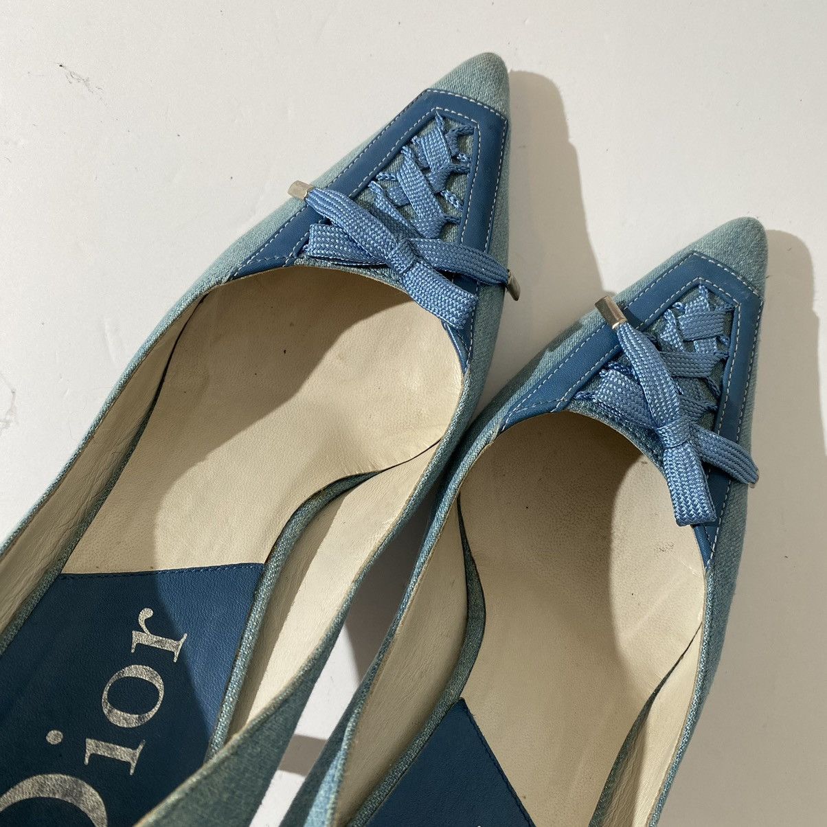 Dior × John Galliano × Vintage Dior 2002 Spring Denim Lace-up Bow Pointed Toe Pumps Size US 6.5 / IT 36.5 - 5 Thumbnail
