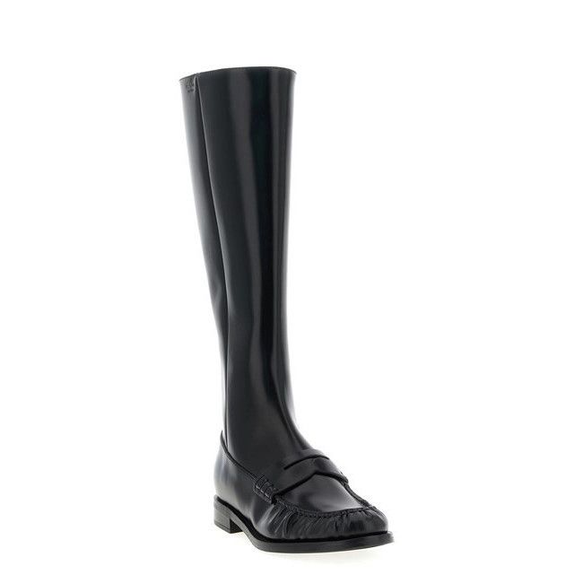 Prada PRADA Black Brushed Leather High Boots New And Authentic (Wo Size US 9 / IT 39 - 2 Thumbnail