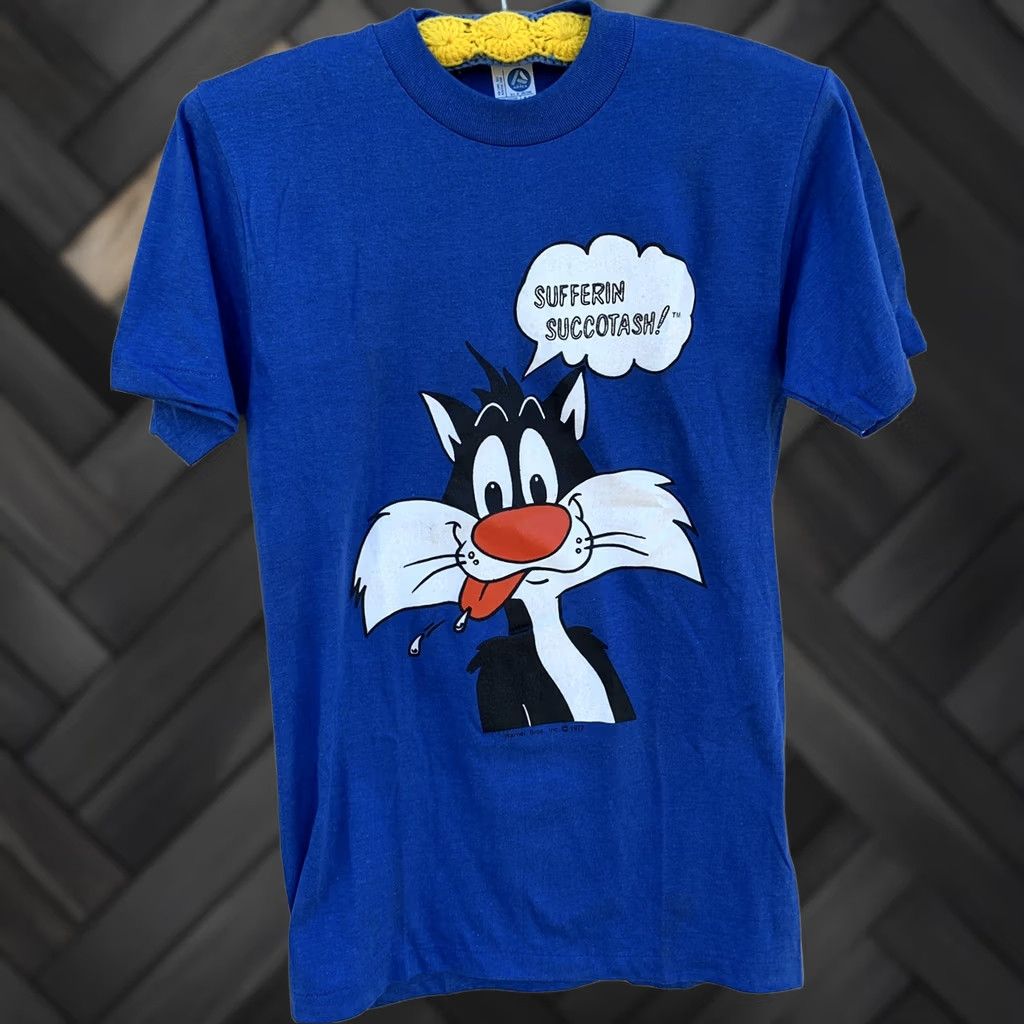 Vintage VINTAGE Sylvester Sufferin Succotash! T Shirt Warner Bros Inc 1977 M blue Nike? Size US M / EU 48-50 / 2 - 1 Thumbnail