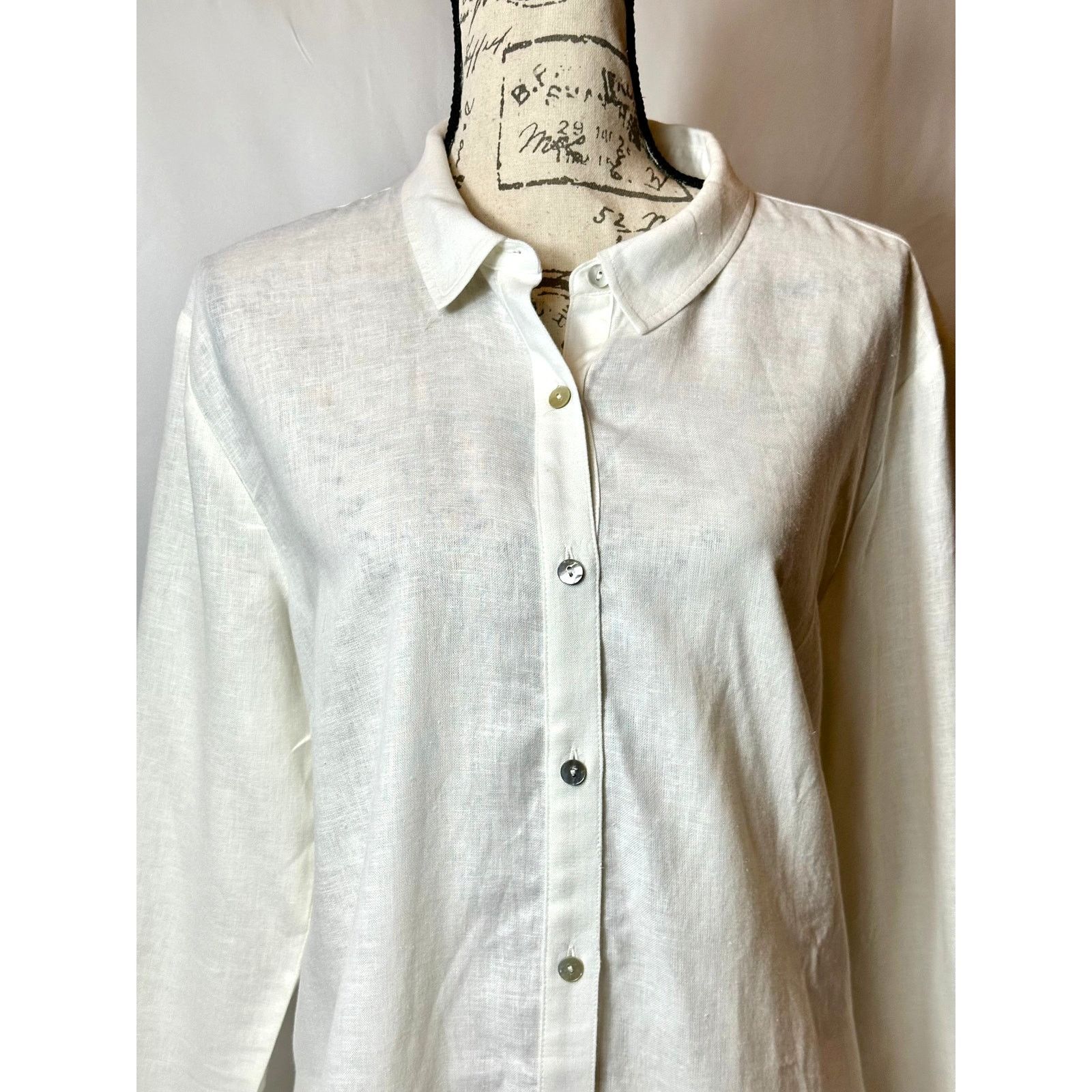 Other Susan Graver Cross-Dyed Linen Blend Button Shirt Cream M Size M / US 6-8 / IT 42-44 - 5 Thumbnail