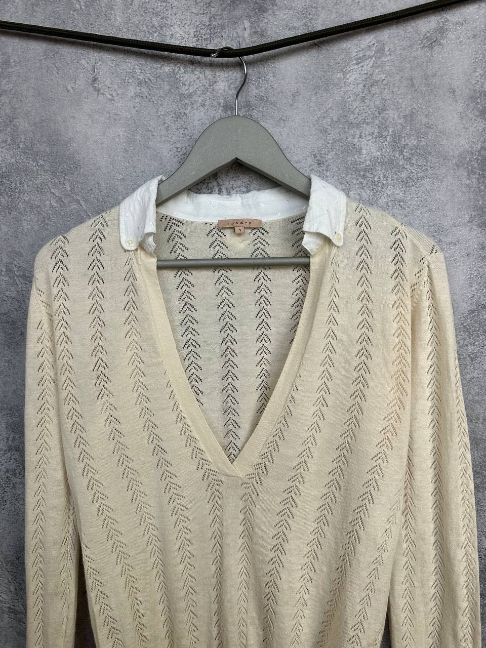 Sandro Sandro Paris Linen Pointelle Knit Sweater Shirt Collar Size S / US 4 / IT 40 - 4 Thumbnail