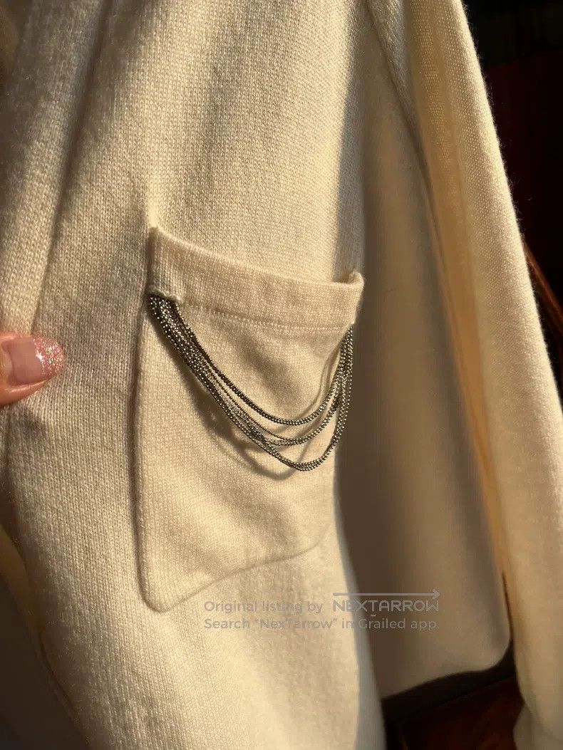 Brunello Cucinelli Brunello Cucinelli Beaded White Wool Knit Top Jacket Cardi Size XS / US 0-2 / IT 36-38 - 2 Thumbnail