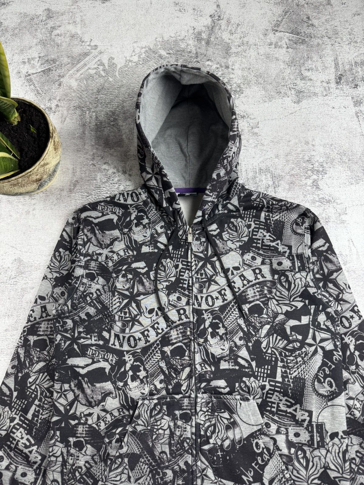 No Fear NO FEAR Rap Overprint Medium Hip Hop Monogram Gray Skulls Zip Hoodie Pullover Size US M / EU 48-50 / 2 - 6 Thumbnail