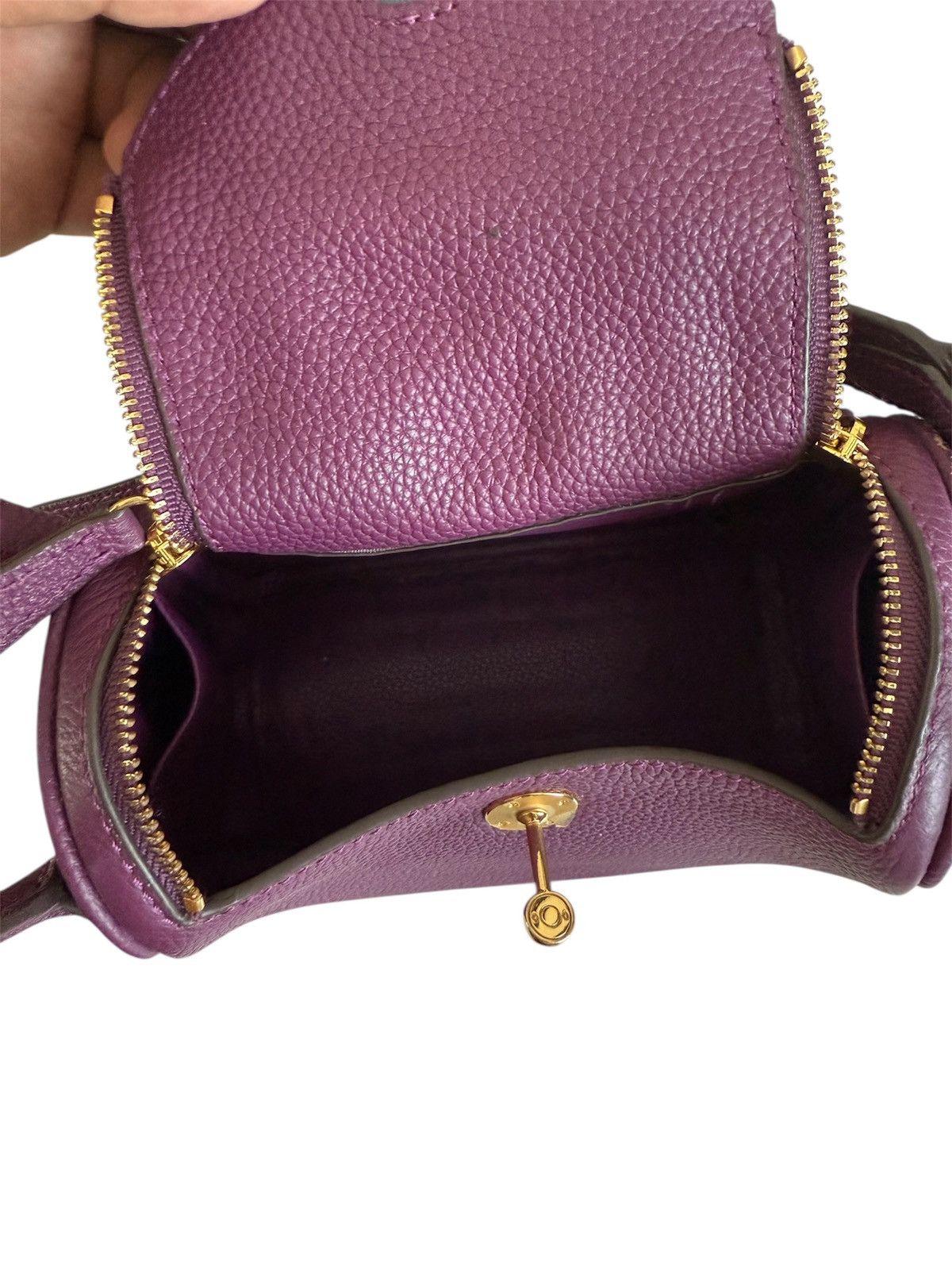 Designer LEATHER PURPLE BAG MINI BIRKIN STYLE SMALL GOLD HARDWARE Size ONE SIZE - 6 Thumbnail