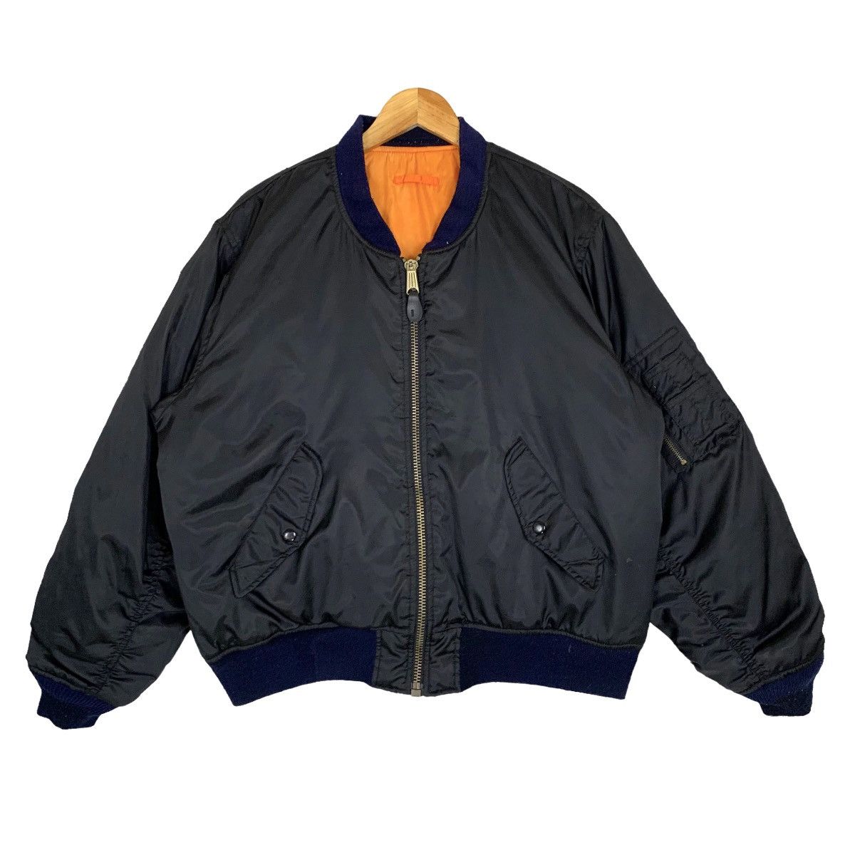 image of Vintage Ma-1 Flaying Man Riversible Bomber Jacket in Black/Orange, Men's (Size Large)