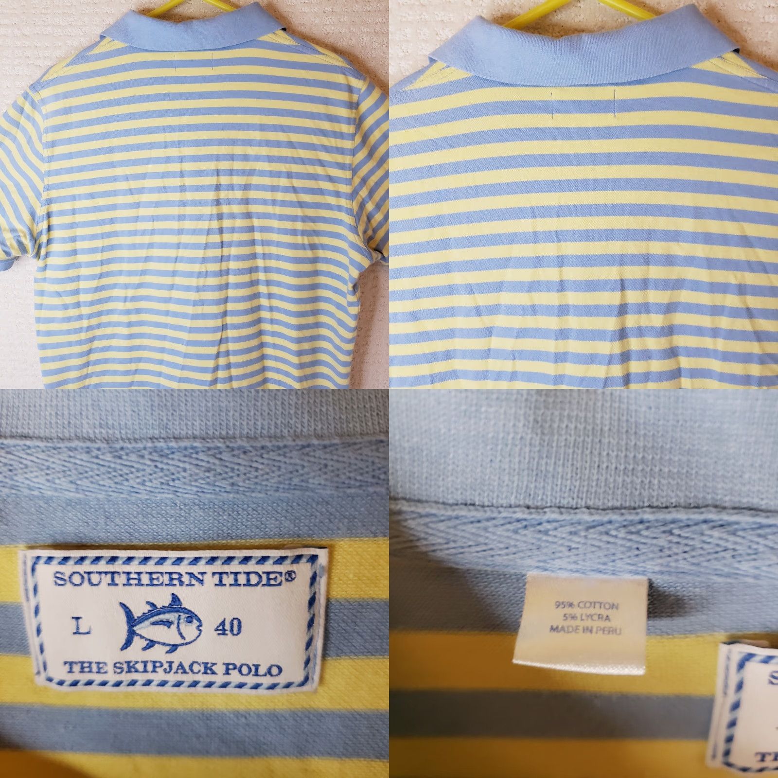 Southern Tide VINTAGE Southern Tide SkipJack Polo Shirt L Mens Striped Blue Yellow Polyester Cotton Blend Short Sleeve Polo Shirt with Fat Tuna Accents Size US L / EU 52-54 / 3 - 8 Thumbnail