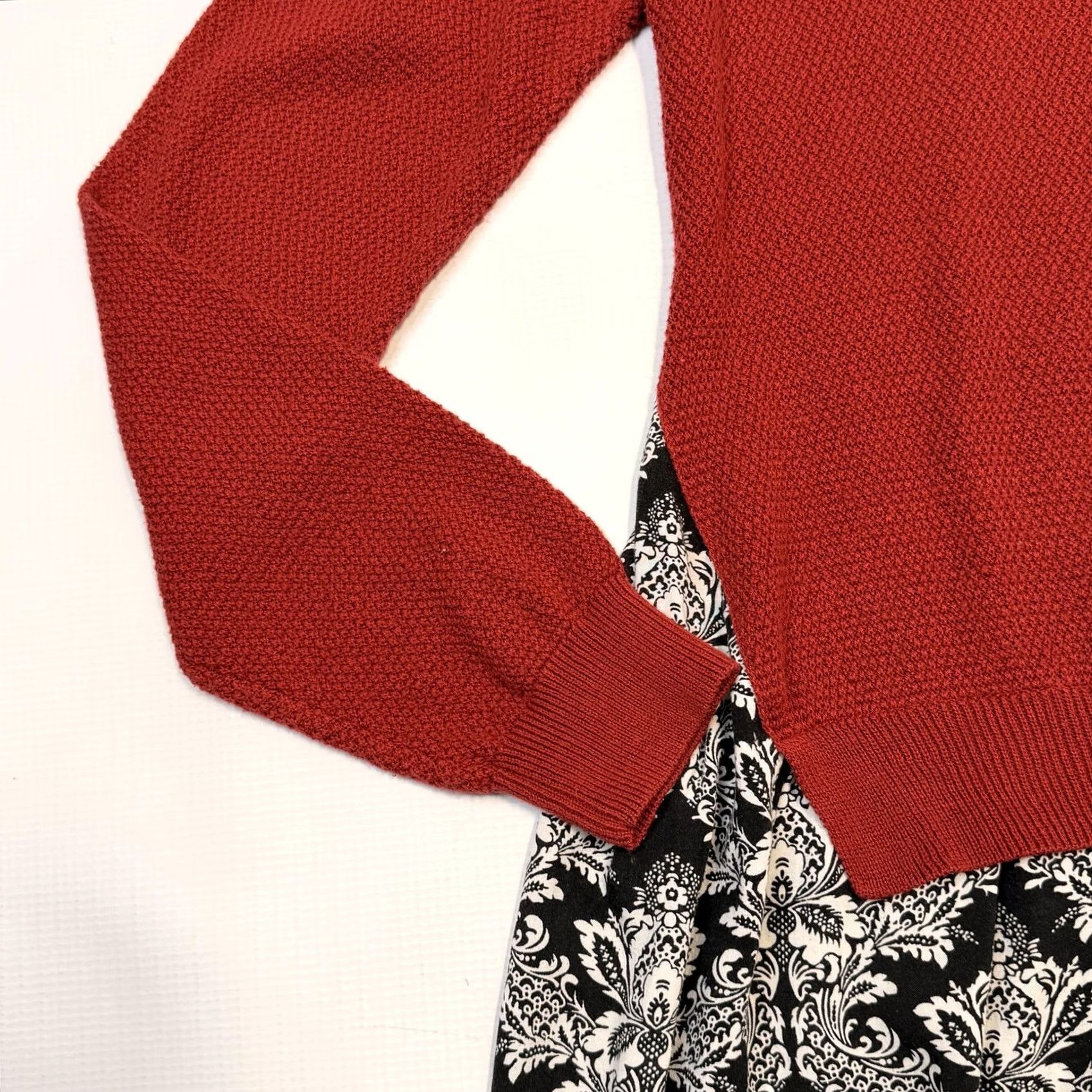 Vintage THML Sweater Dress Womens Large Red Black Floral Knit Long Sleeve Mixed Media Size L / US 10 / IT 46 - 6 Thumbnail