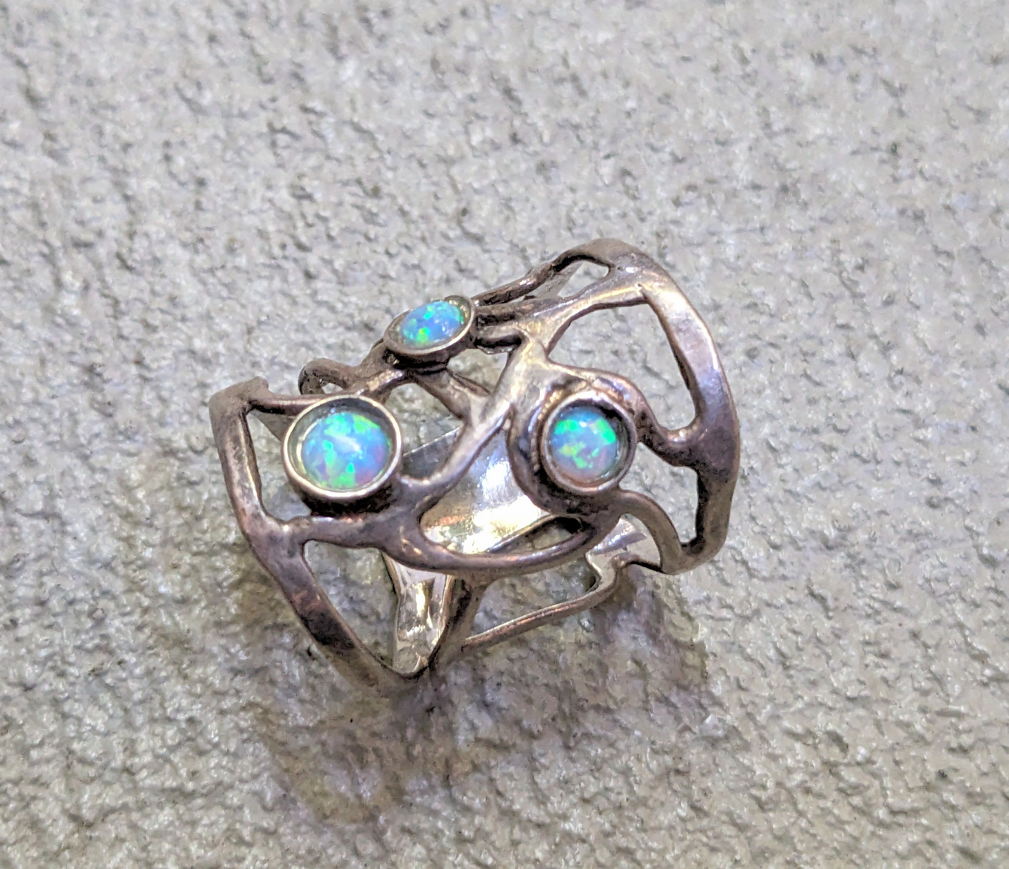 Jewelry Vintage Sterling Silver Ring Blue Opal Size 8 Modern Size ONE SIZE - 3 Thumbnail