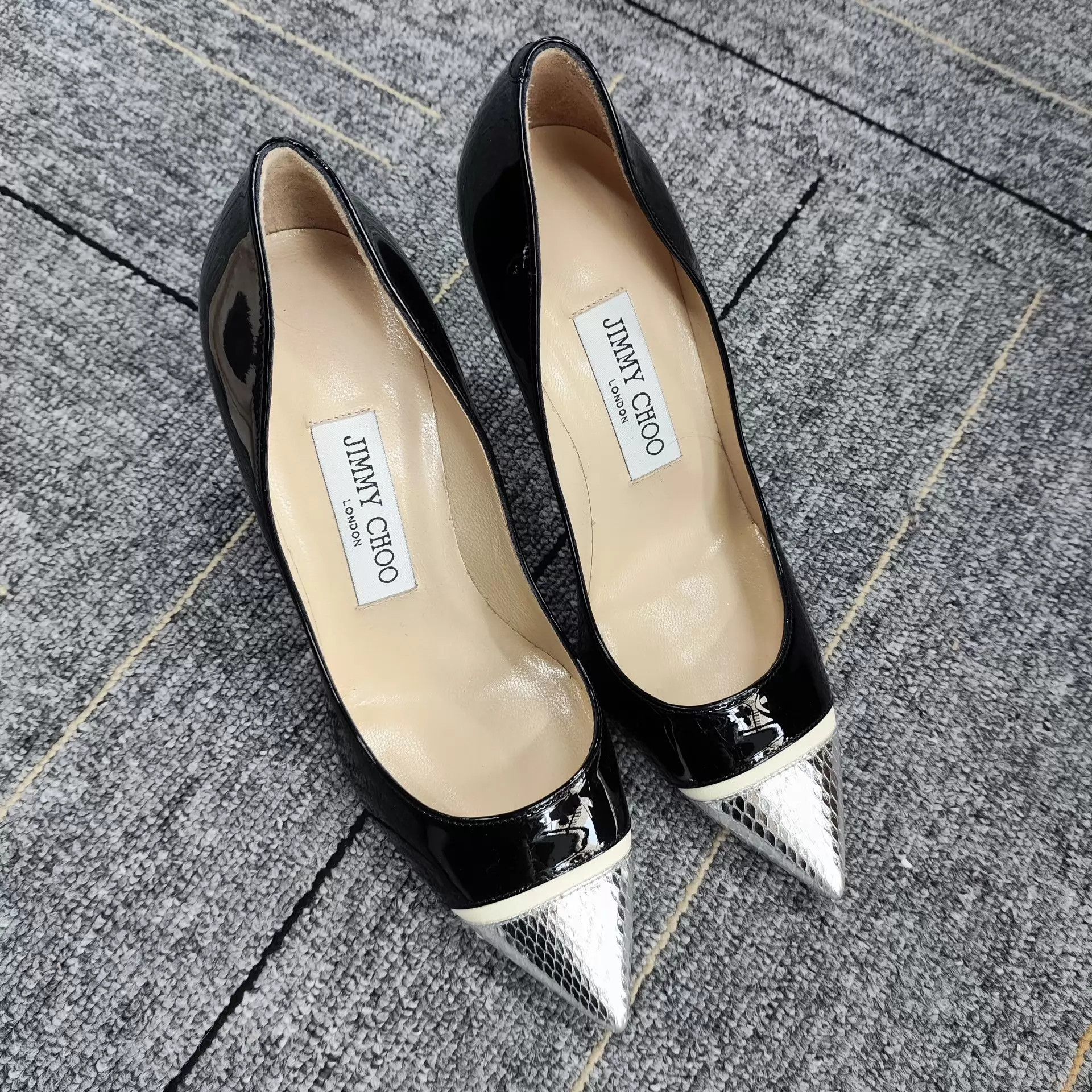 Jimmy Choo Jimmy Choo Patent Colorblock Heels Black 34.5 Size US 4 / IT 34 - 2 Thumbnail