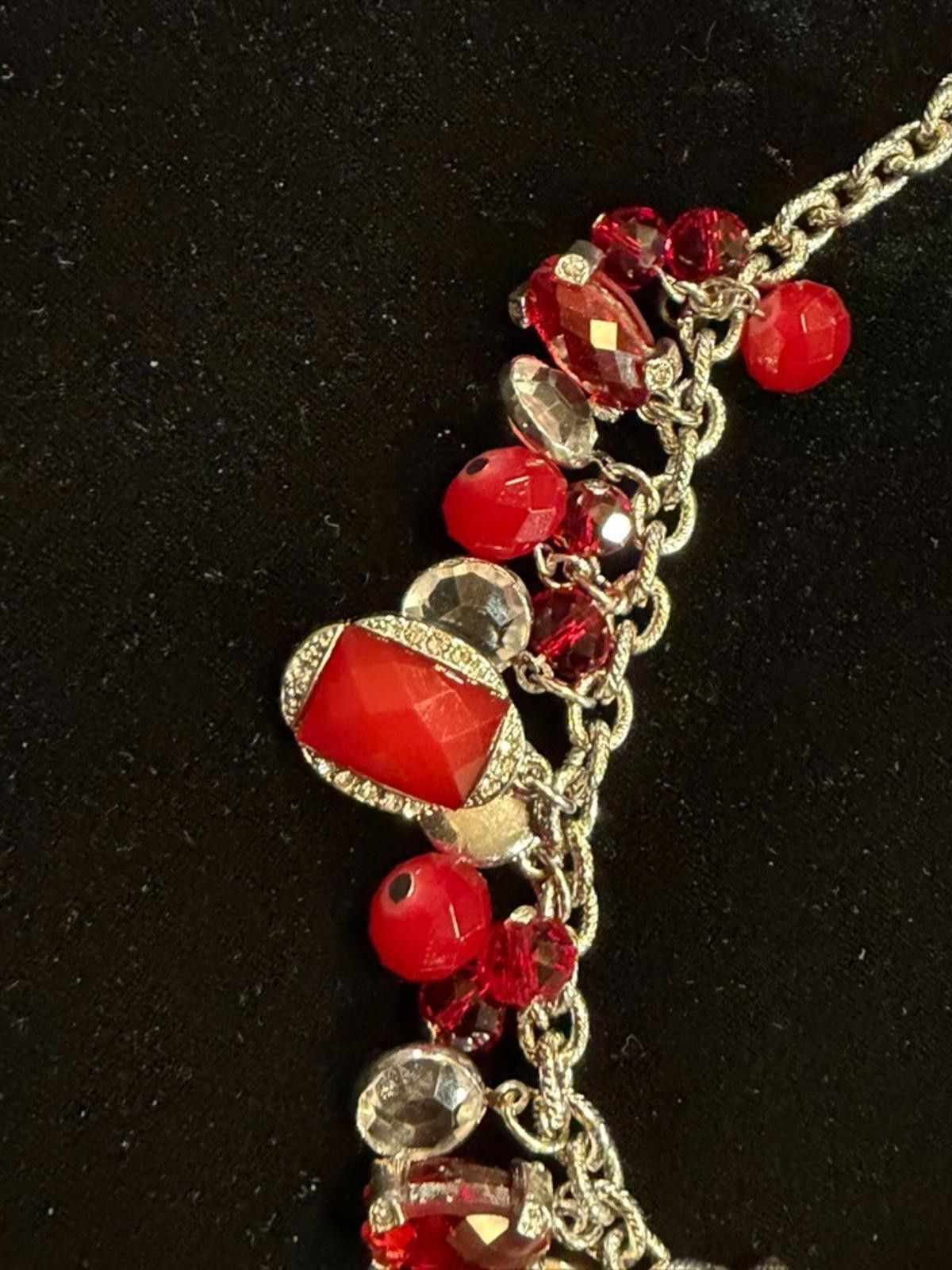 Other WHBM Necklace w/Red Bead Dangles, Bezel Set Rhinestones Size ONE SIZE - 5 Thumbnail