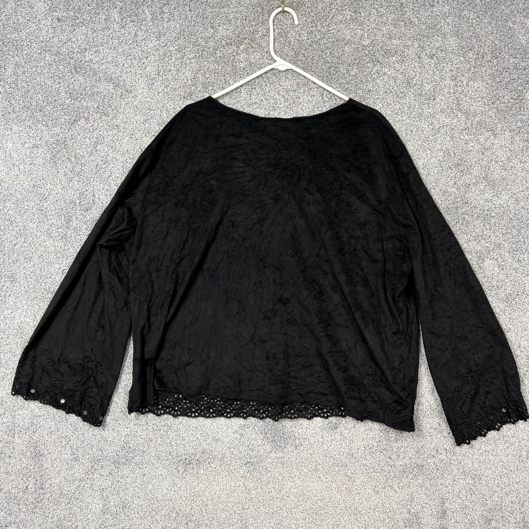 Faded Glory VINTAGE Faded Glory Blouse Womens Plus 26W/28W Black Lace Up Eyelet Trim Embroidered Sequin Boho Gothic Size 4XL / US 24-26 - 7 Thumbnail