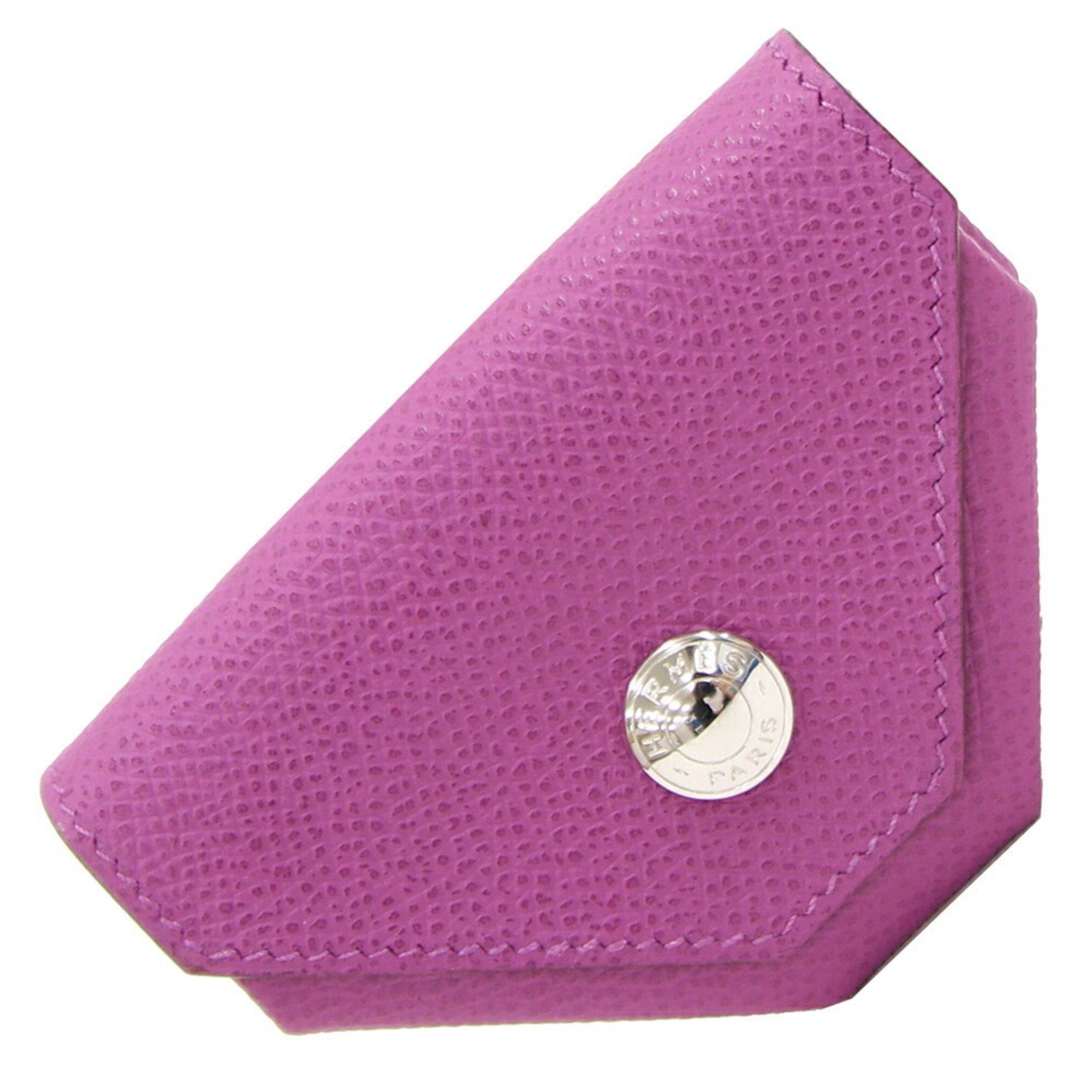 image of Hermes Coin Case Le Vingt Quatre Purple Epsom Leather H Stamp 2004 Purse Wallet Serie Women's
