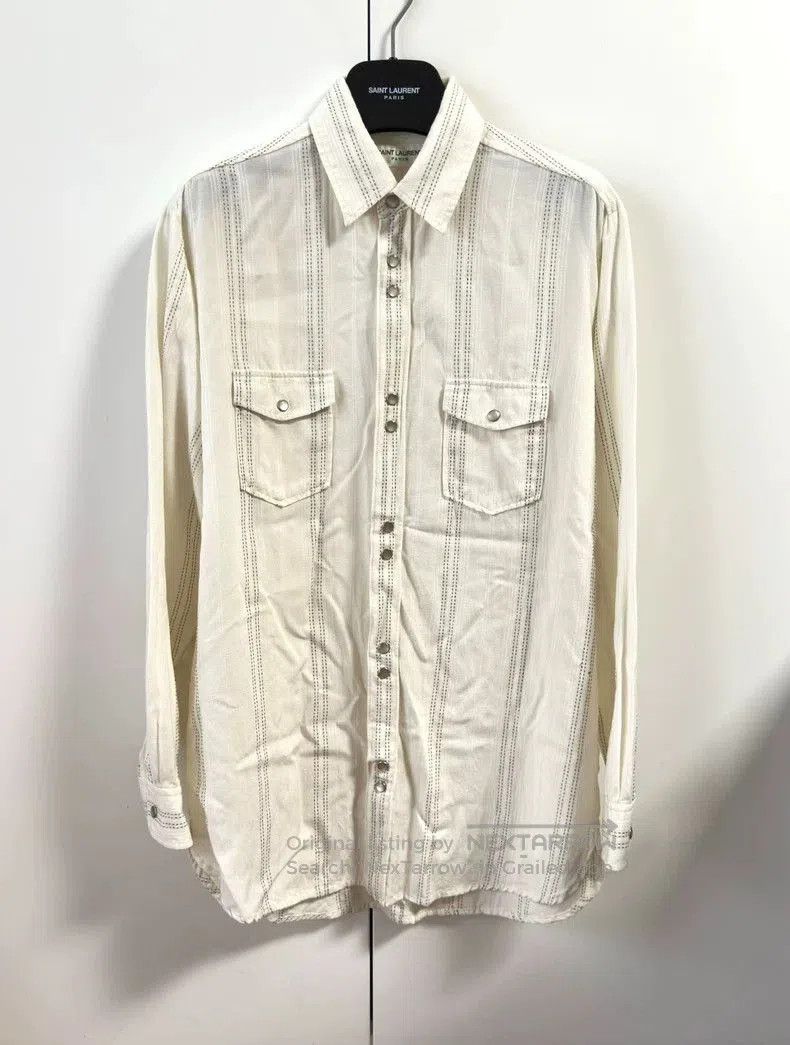 Saint Laurent Paris Saint Laurent Metallic Stripe Button-Up Shirt. Size US M / EU 48-50 / 2 - 1 Thumbnail
