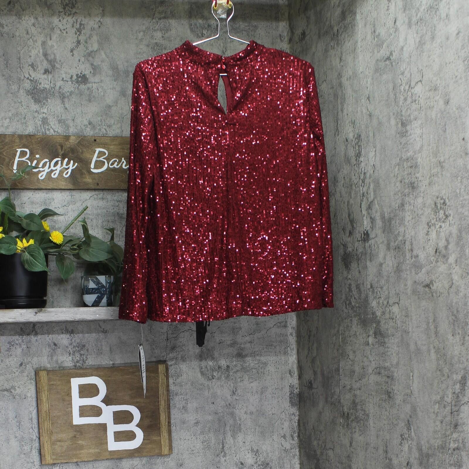 Other Nwt Msk Sequin Neck Long Sleeved Top Blouse Dark Wine Red L Size L / US 10 / IT 46 - 2 Thumbnail