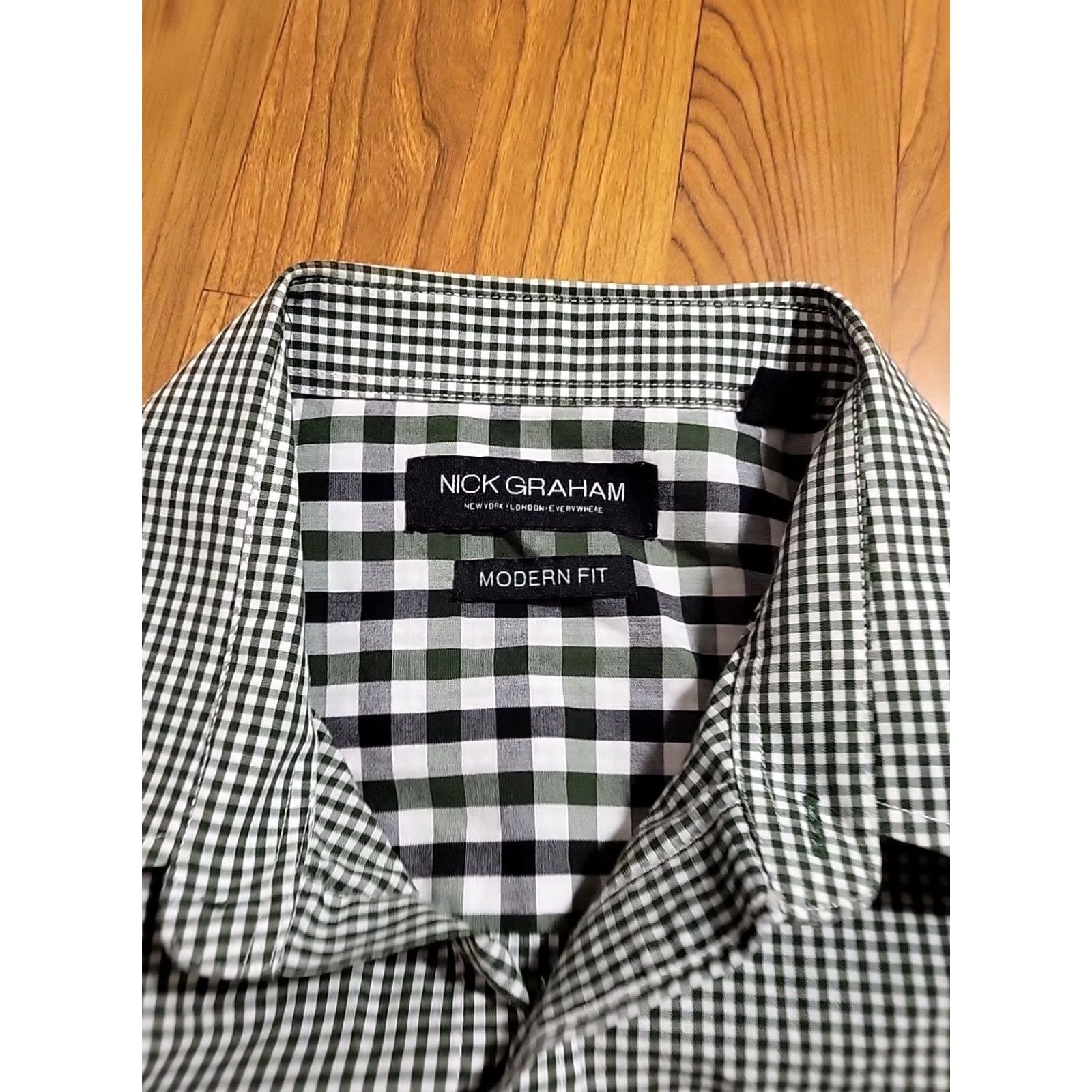 Vintage Nick Graham Modern Fit Button-Up Green White Checker XL Long Sleeve Mens Shirt Size US XL / EU 56 / 4 - 4 Thumbnail