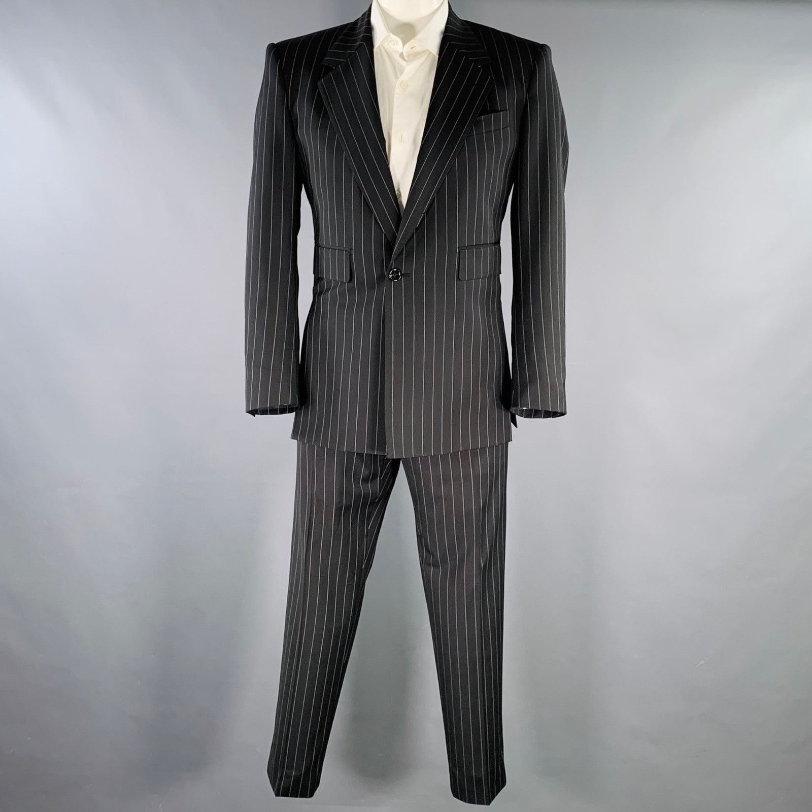 Dolce & Gabbana DOLCE & GABBANA Black Grey Pinstripe Polyester Blend Suit Size 42R - 2 Thumbnail
