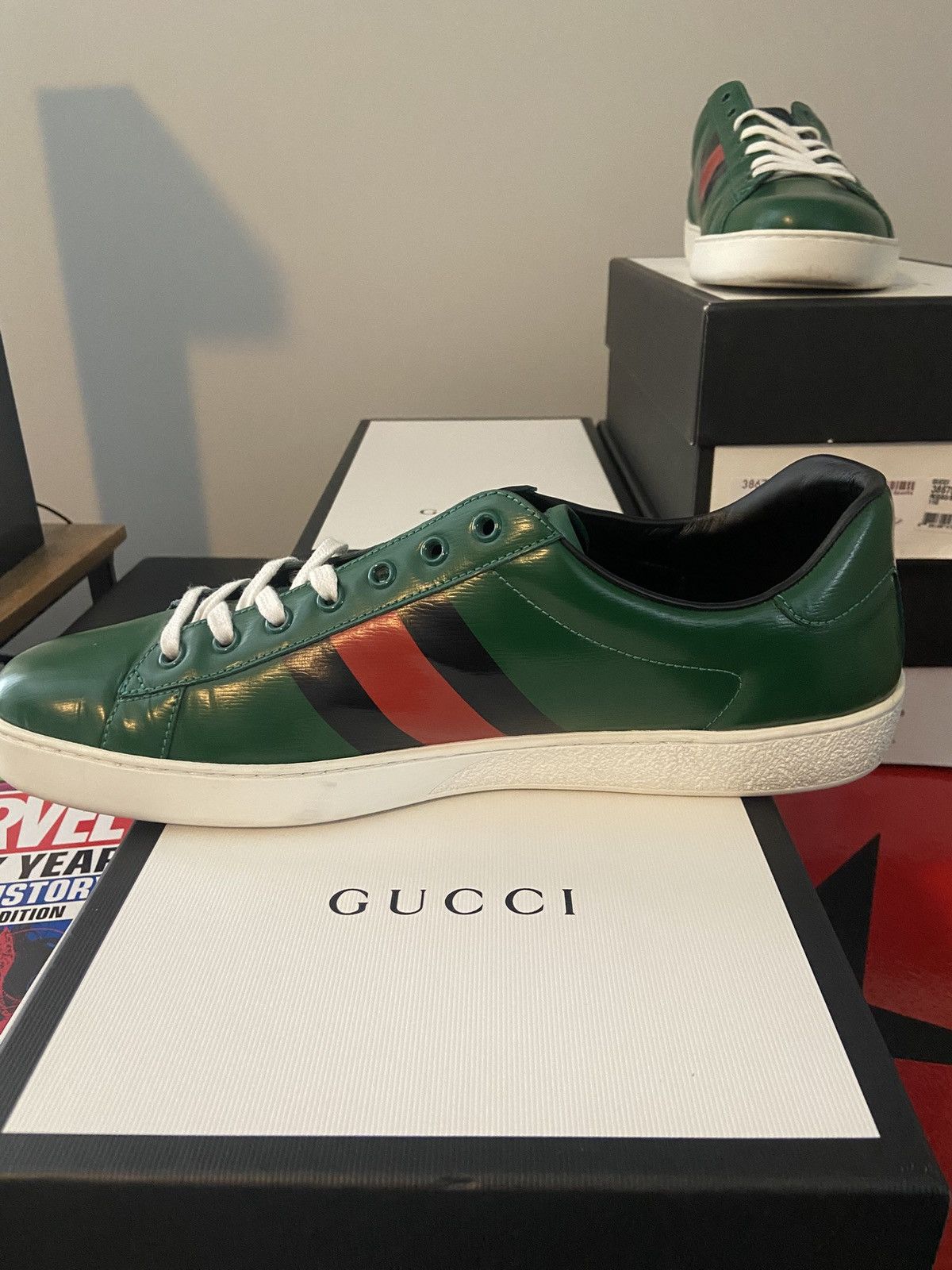 Gucci Gucci Ace Snake Web Stripe Sneakers Size US 12 / EU 45 - 7 Thumbnail