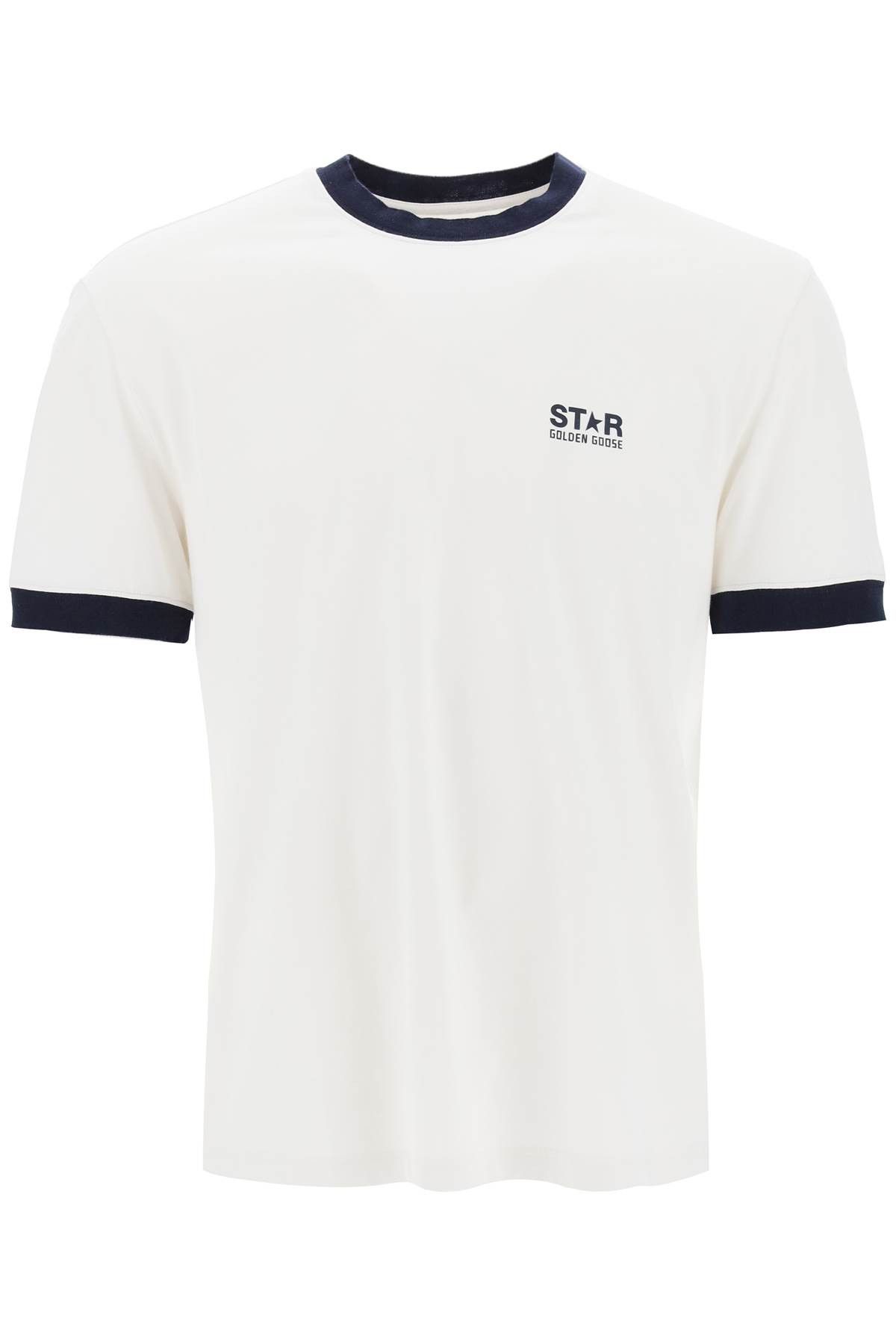 image of Golden Goose Contrast-Trimmed T-Shirt in Heritage White Dark Blue, Men's (Size XL)