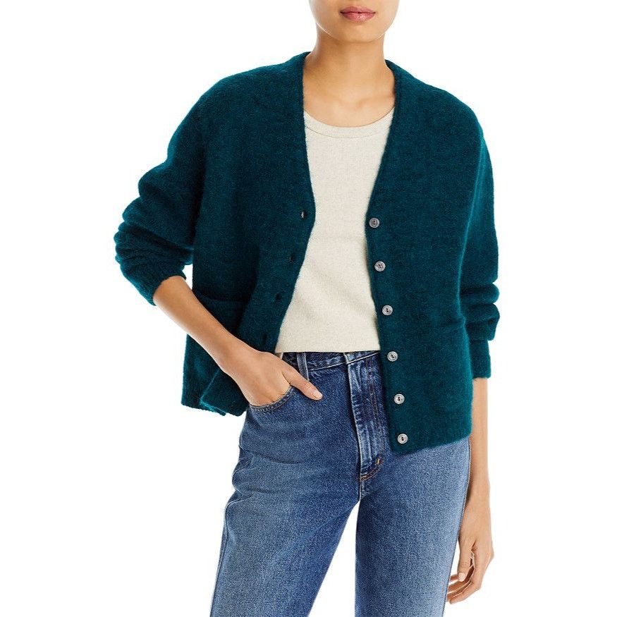 image of Redone $495 NWT Re/done 60's Vneck Cardigan In Teal Size Small, Women's