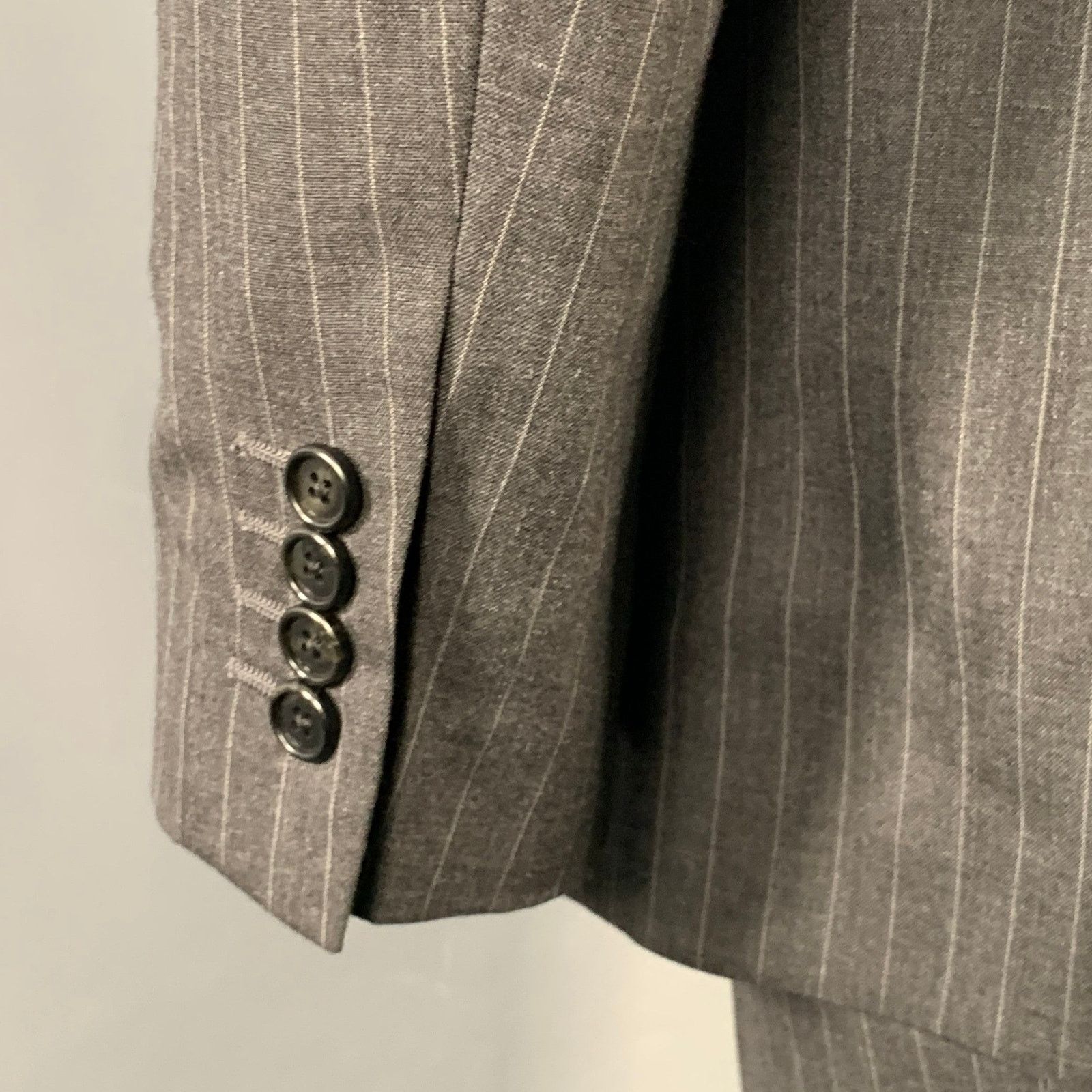 Celine Size 44 Regular Grey Charcoal Stripe Wool Polyester Suit Size 44R - 6 Thumbnail