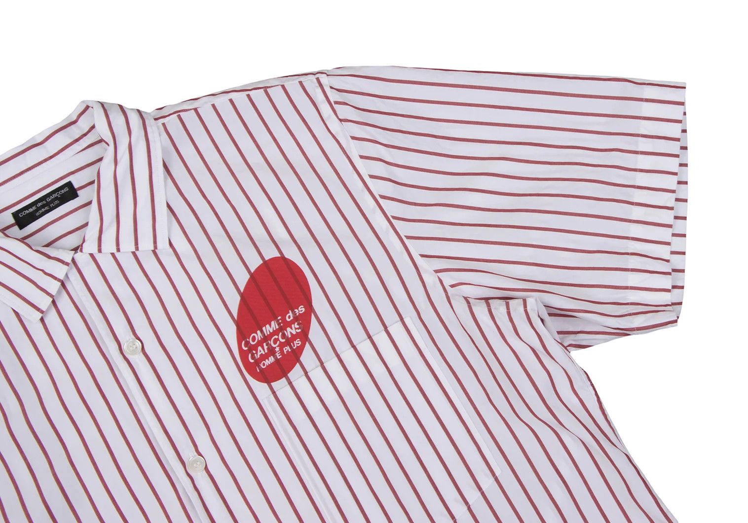 Comme des Garcons Homme Plus Open Collar Striped Logo Print Short Sleeve Shirt White Red Size US M / EU 48-50 / 2 - 8 Thumbnail