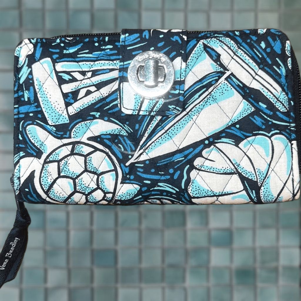 Vera Bradley Vera Bradley Wallet Turnlock Shore Enough Print RFID Blue Turtle Sailboat Wallet Women Small Multicolor Blue Sailboat 7.5” 5” Size ONE SIZE - 1 Thumbnail