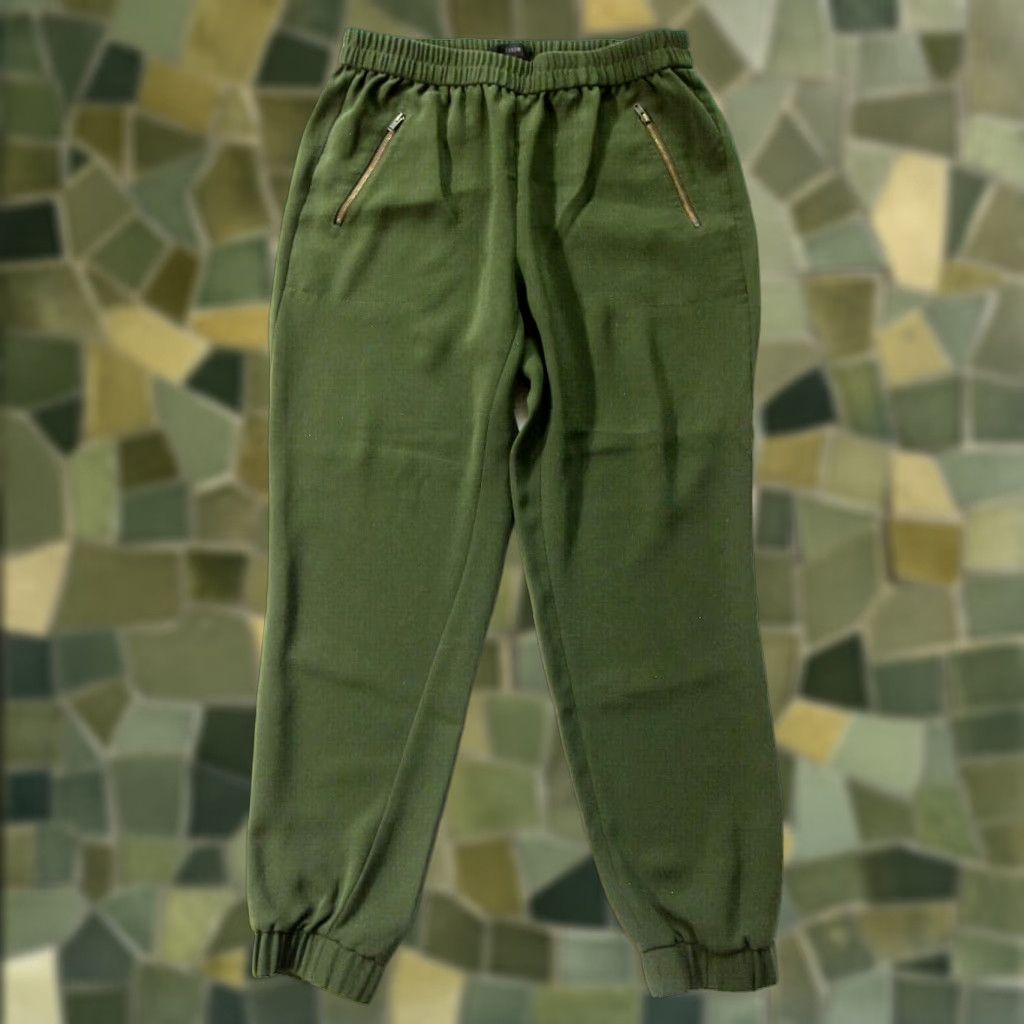 J.Crew J.Crew Satin Army Green Athleisure Jogger Pant Women 6 Medium Slim Pockets 100% Polyester Size 28" / US 6 / IT 42 - 1 Thumbnail