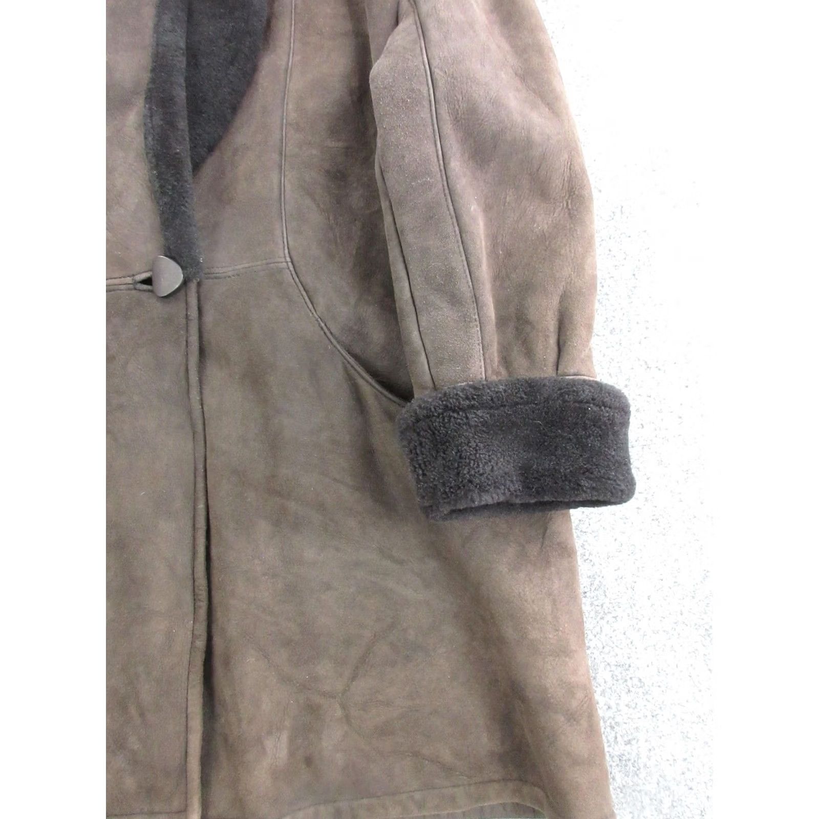 Vintage Vtg Shearling Coat Mens XL Brown Suede Wool Lined Toggle Button Warm Rancher Size US XL / EU 56 / 4 - 4 Thumbnail