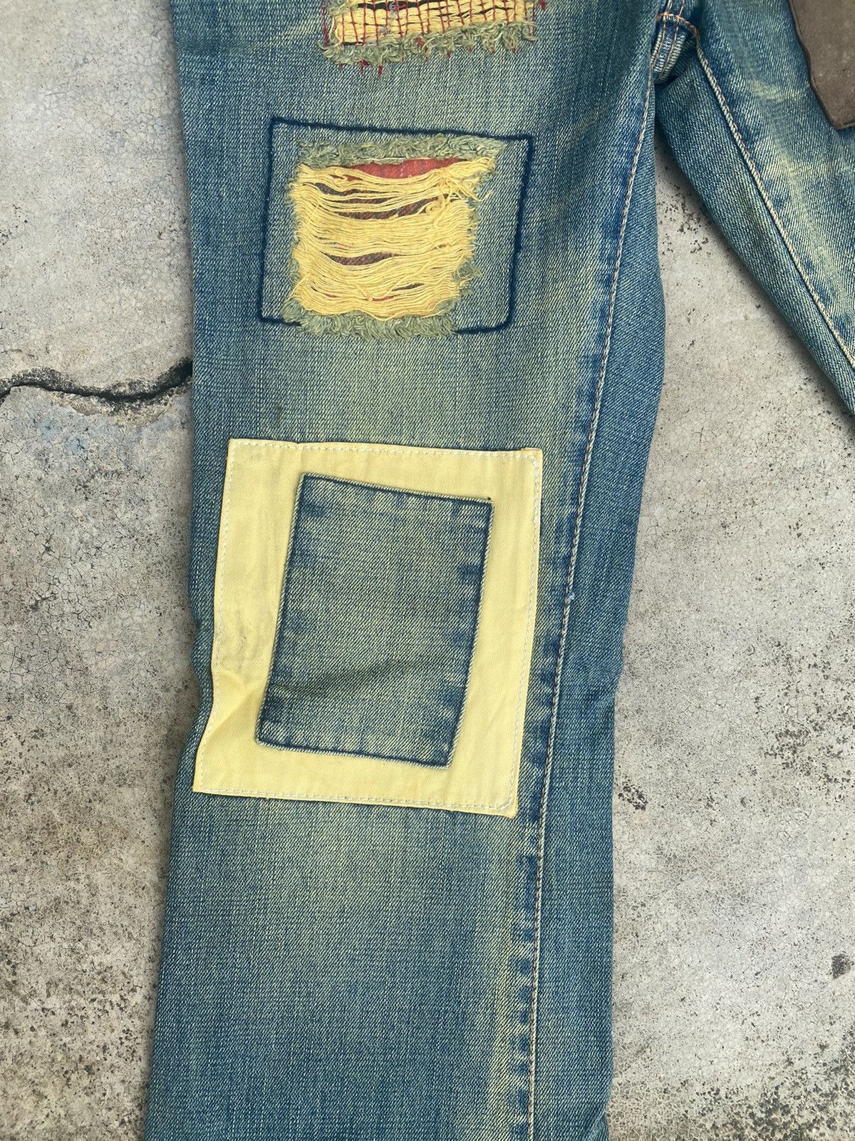 If Six Was Nine × Japanese Brand Flare Jeans Bonds & Peace Patchwork Fade Bootcut Size US 31 - 7 Thumbnail