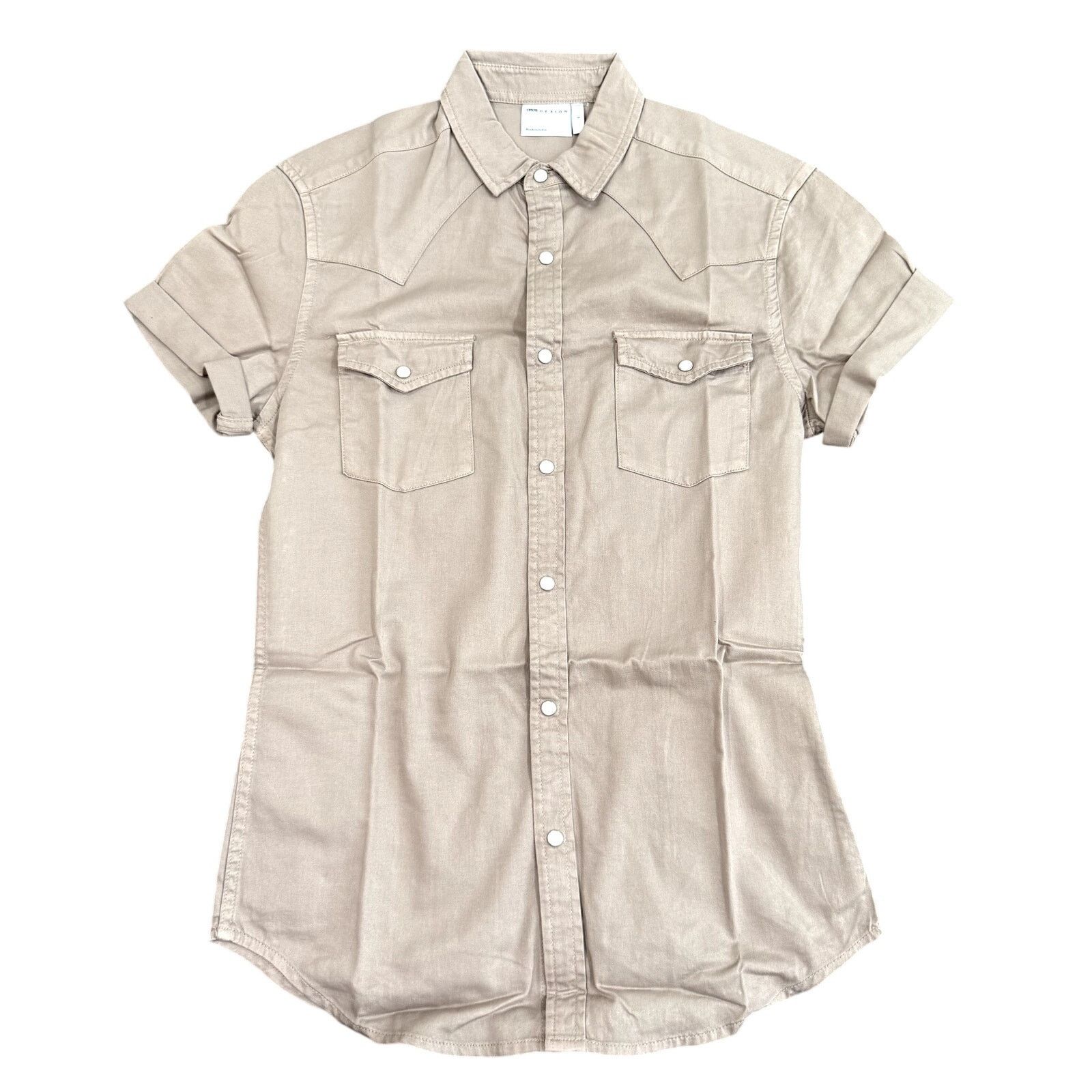Asos ASOS Design Stretch Skinny Denim Shirt in Taupe, Size S Size US S / EU 44-46 / 1 - 1 Thumbnail