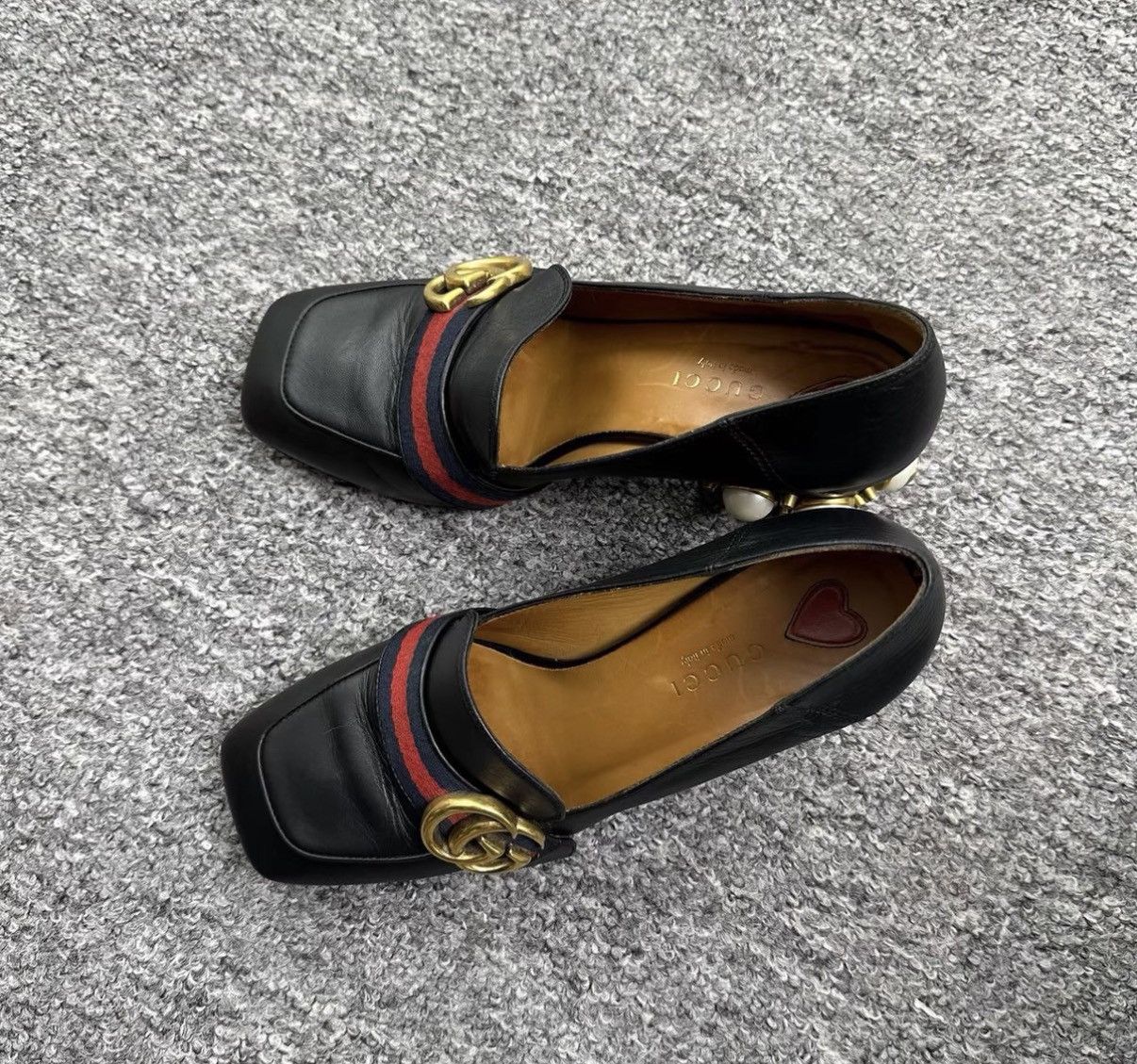 Gucci Gucci Pearl Black Square-Toe High Heels K12 Size US 5.5 / IT 35.5 - 2 Thumbnail