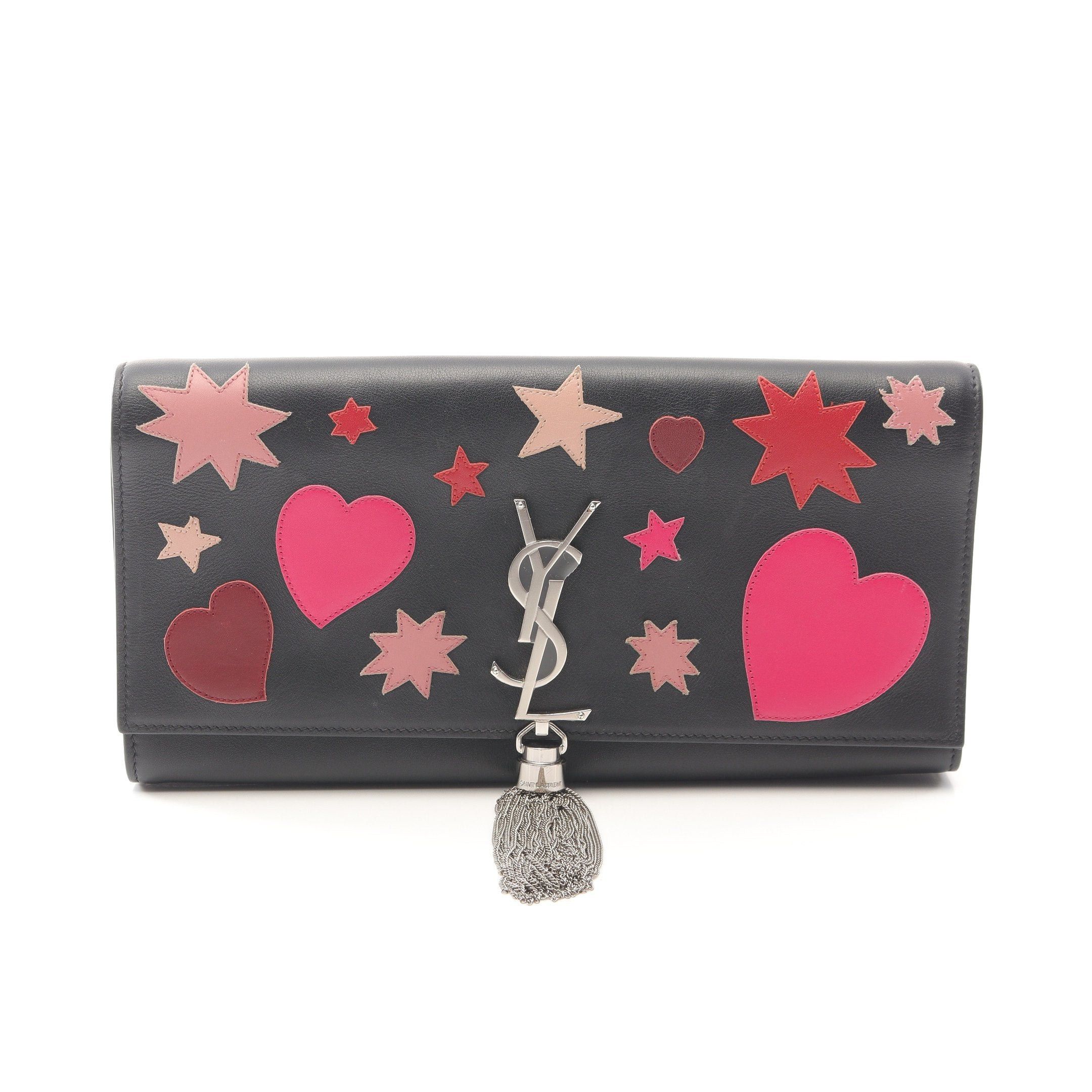 Yves Saint Laurent Yves Saint Laurent Monogram Tassel Clutch Bag Leather Black Red Pink Heart Size ONE SIZE - 1 Thumbnail