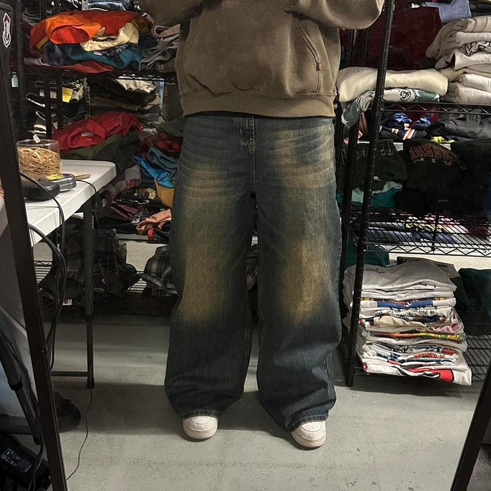 NAVY DESERT WIDE LEG BAGGY DENIM WAIST 34 FLAT