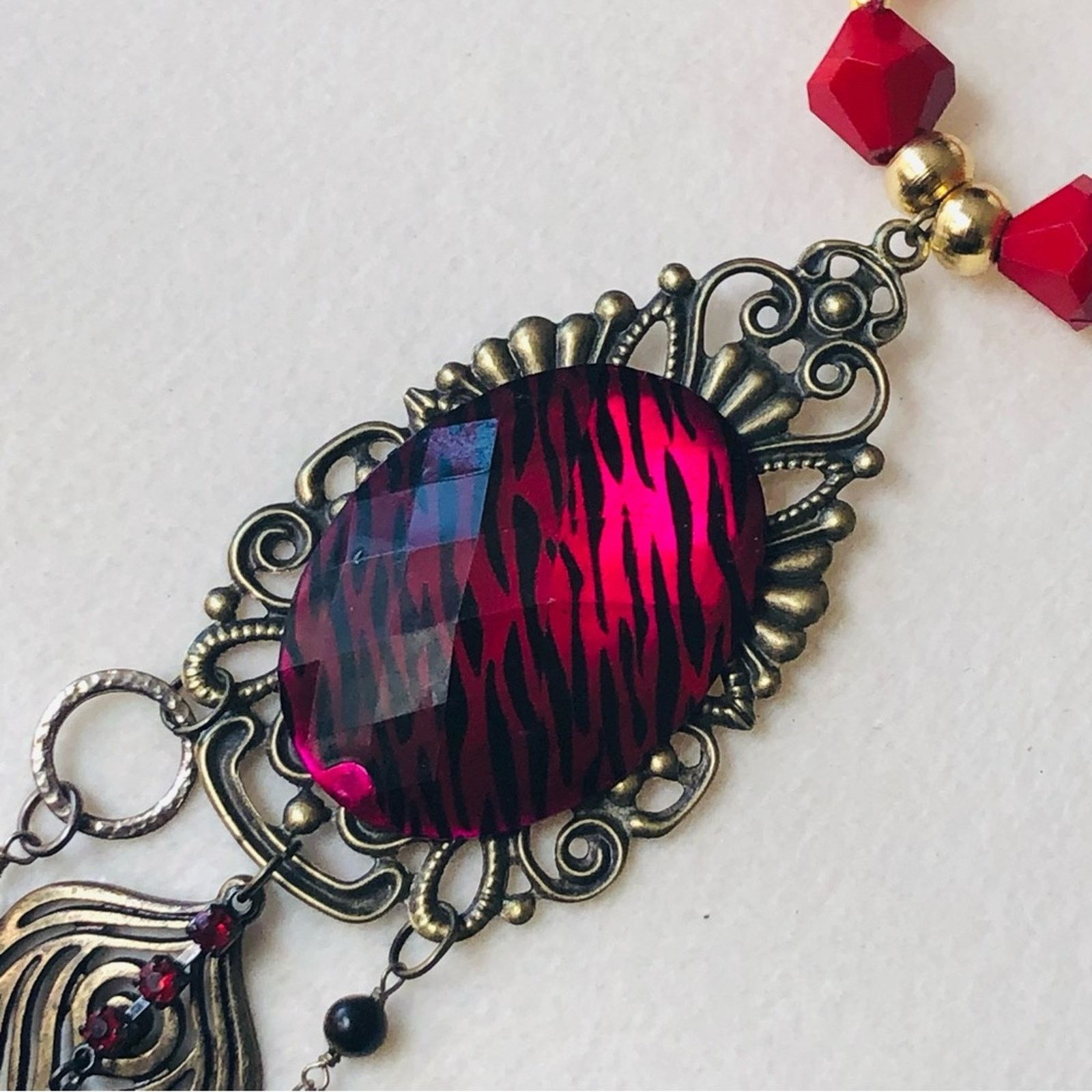 Handmade Handcrafted repurpose red filigree cameo Pearl necklace Size ONE SIZE - 8 Thumbnail