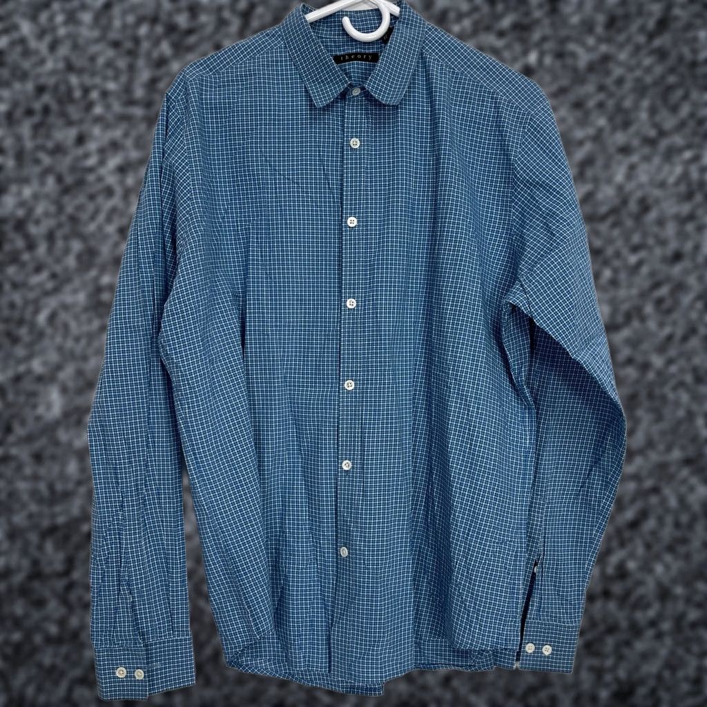 Theory Theory Blue Plaid Button-Up Shirt XL Long Sleeve Cotton Casual Mens Size US XL / EU 56 / 4 - 1 Thumbnail